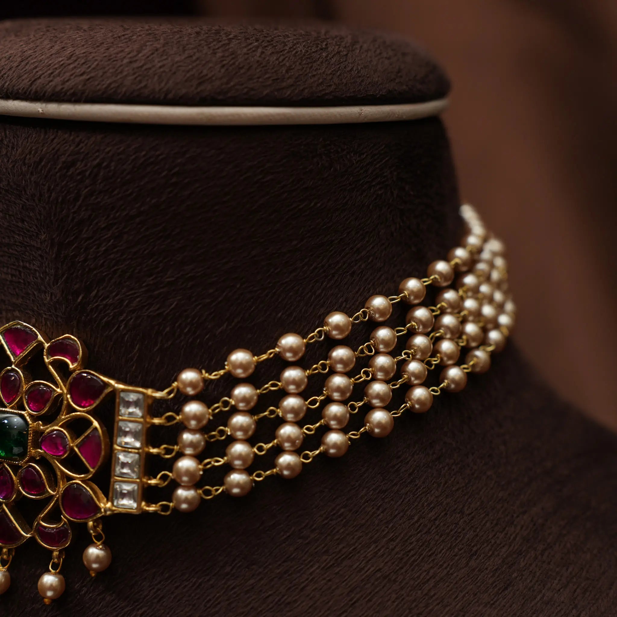 Nirmala Beaded Polki Choker - Red & Green
