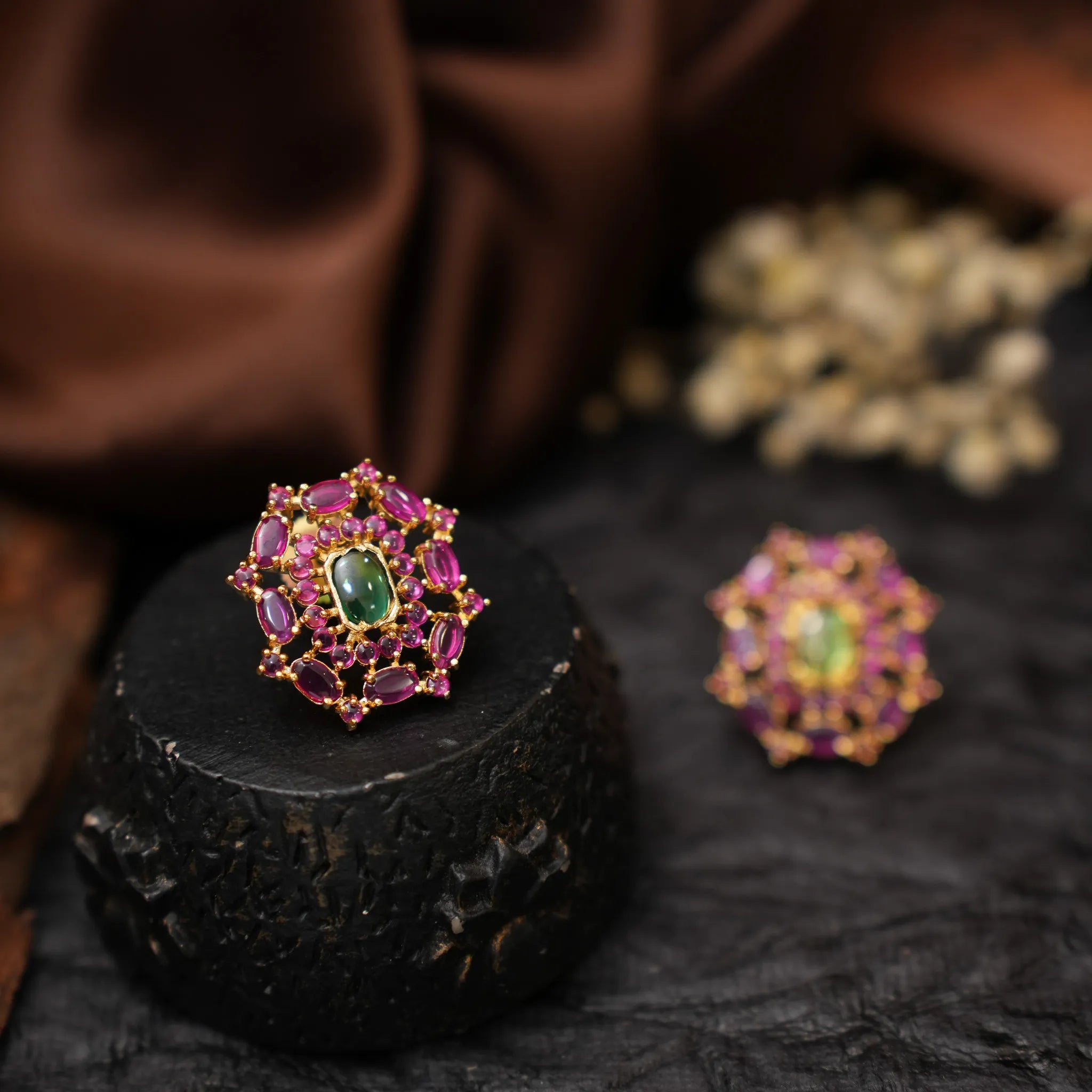 Nisha Antique Ear Stud - Pink & Green