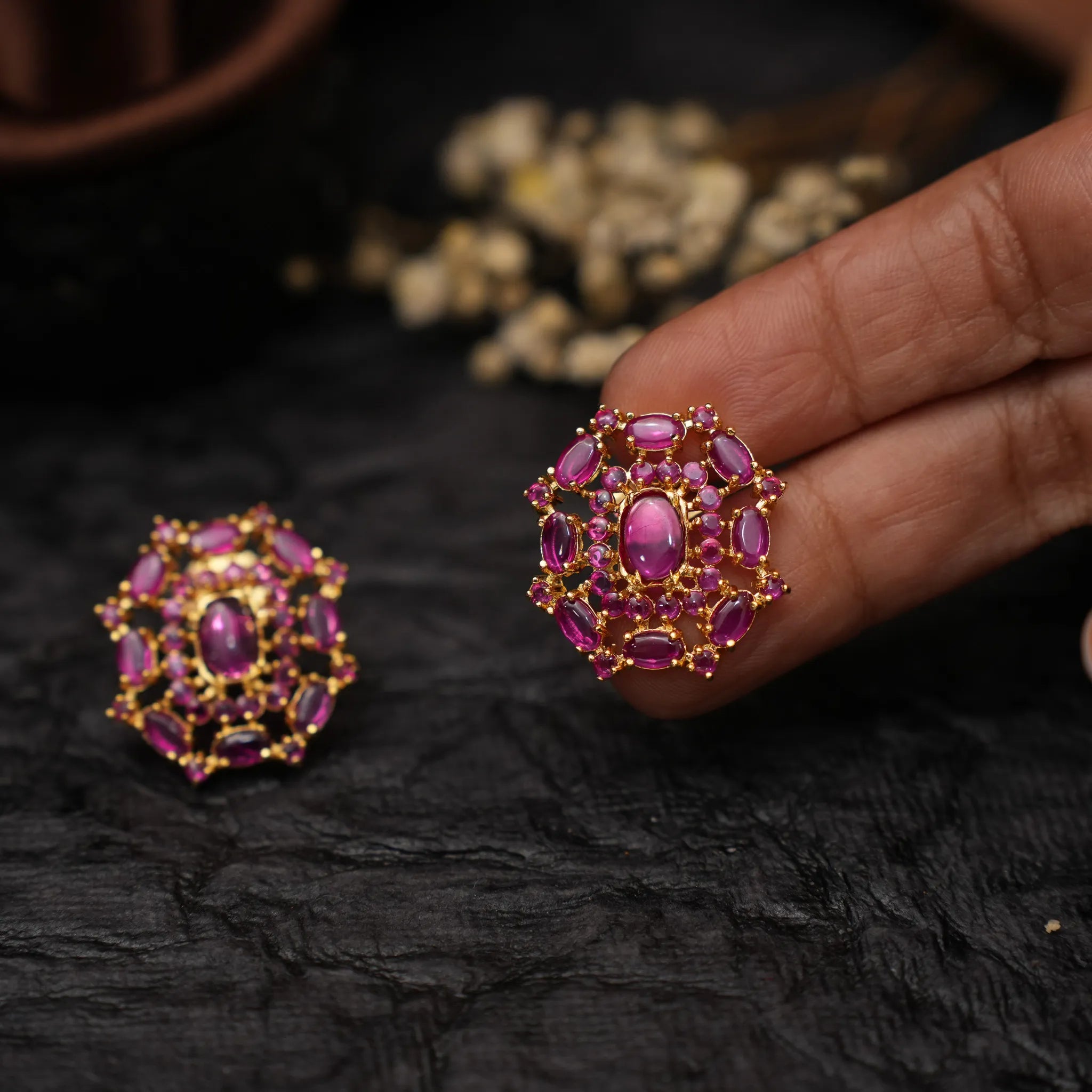 Nisha Antique Ear Stud - Pink