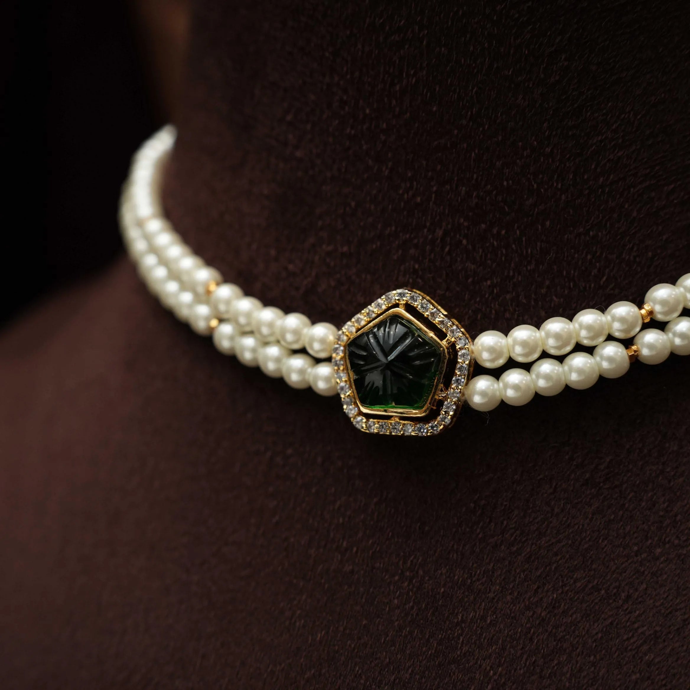 Nisha Beaded Pearl Choker - Green