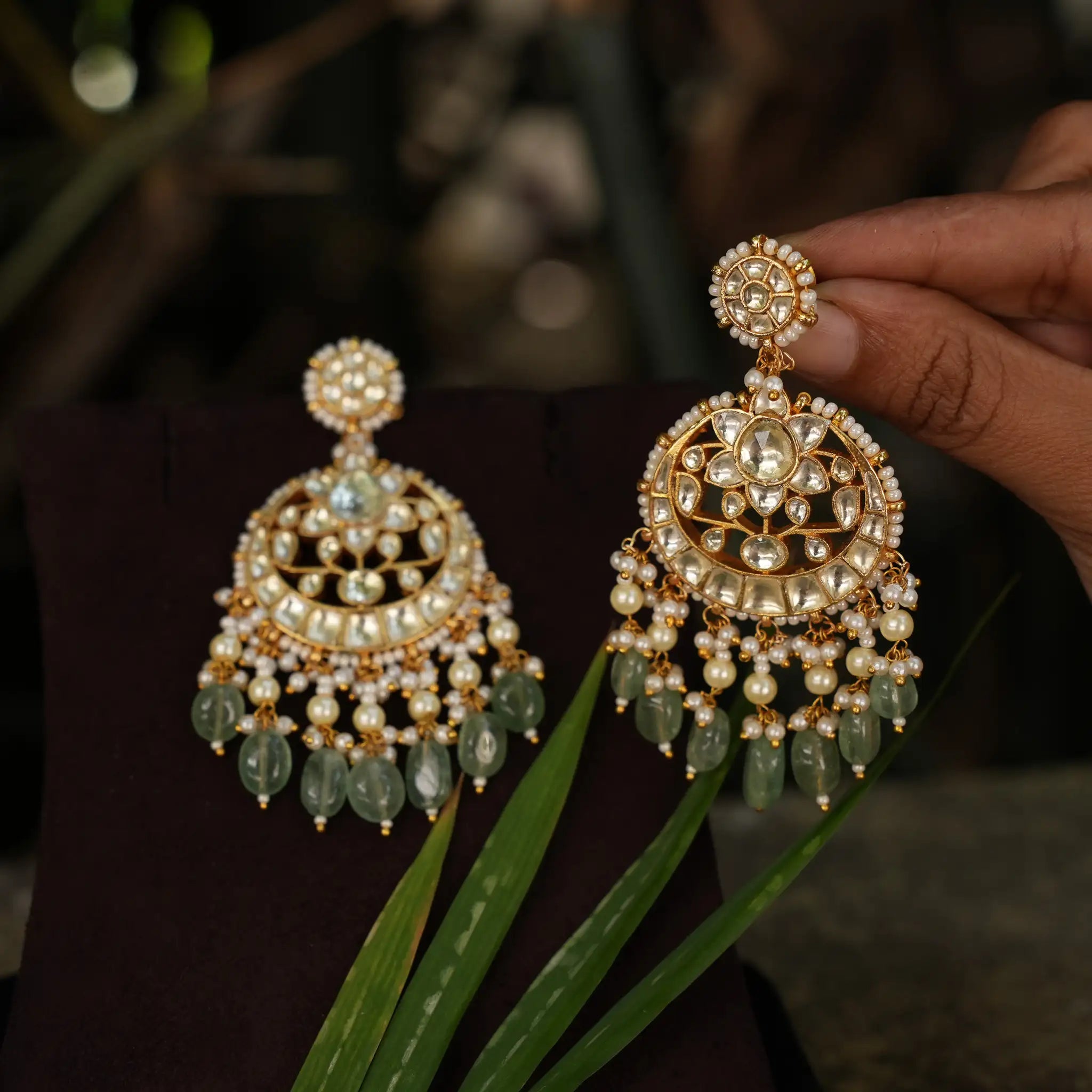 Nishika Polki Chandbali Earrings