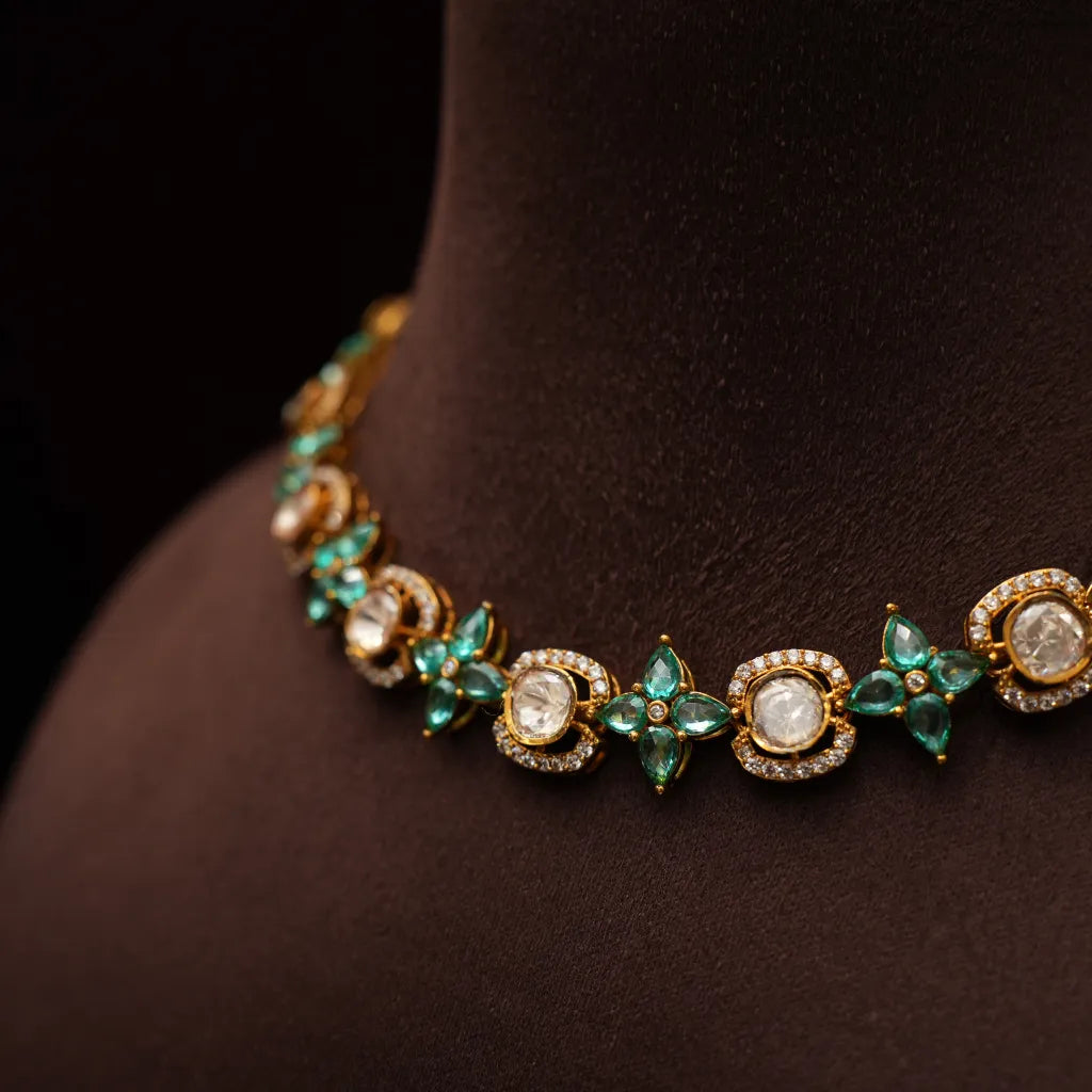 Nisrine Victorian Polki Necklace - Green