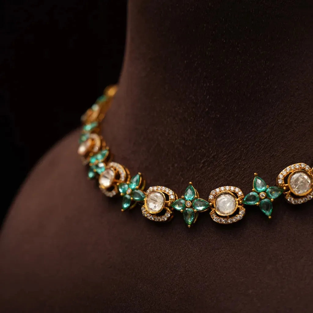 Nisrine Victorian Polki Necklace - Green