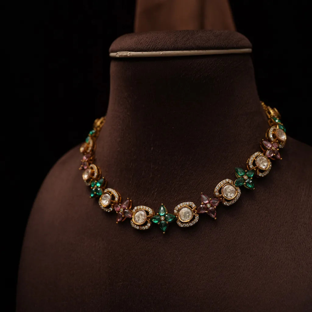 Nisrine Victorian Polki Necklace - Red & Green