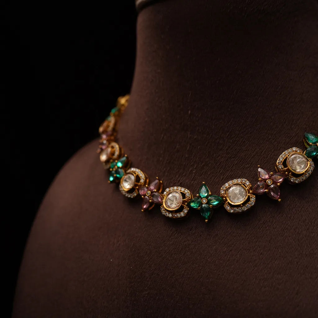 Nisrine Victorian Polki Necklace - Red & Green