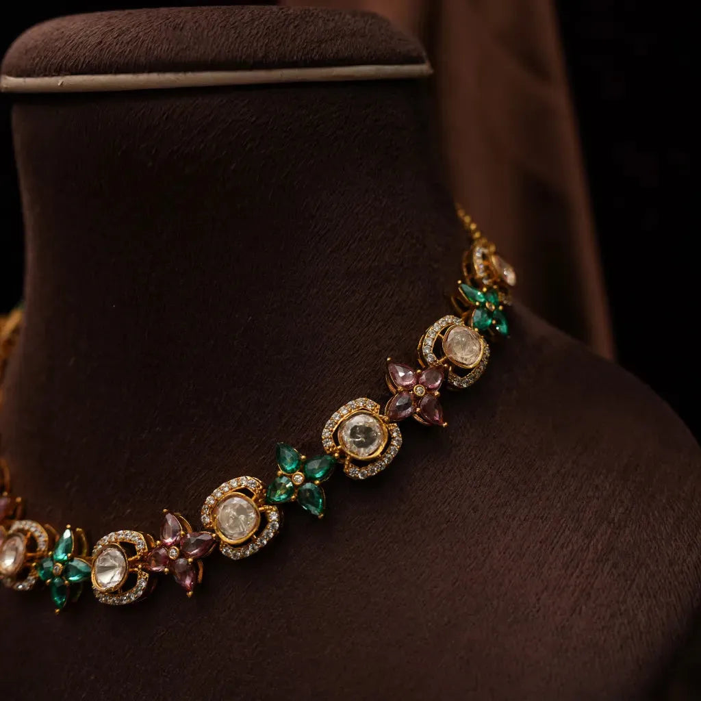 Nisrine Victorian Polki Necklace - Red & Green