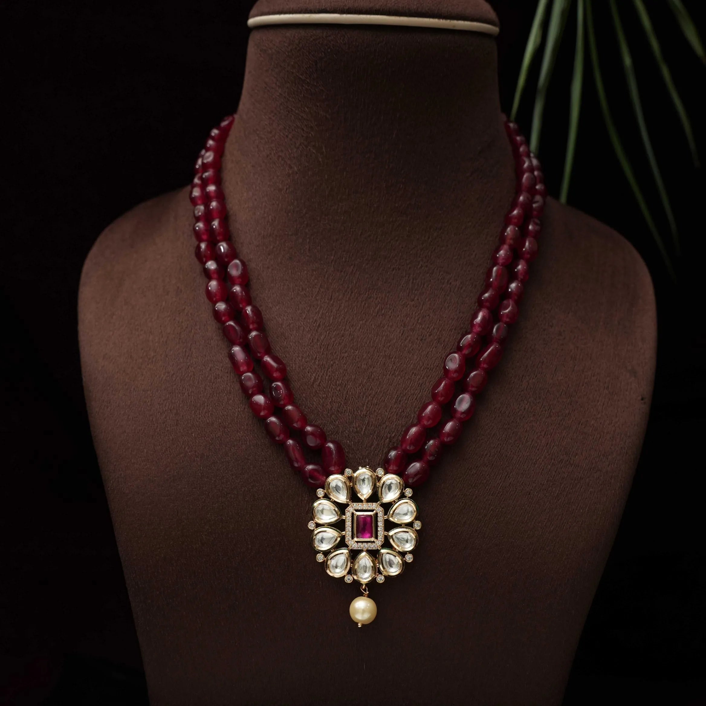 Nitara Kundan Necklace - Maroon