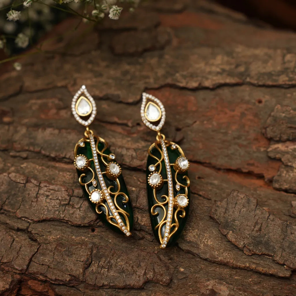 Nitara Zircon Desinger Earrings - Emerald Green