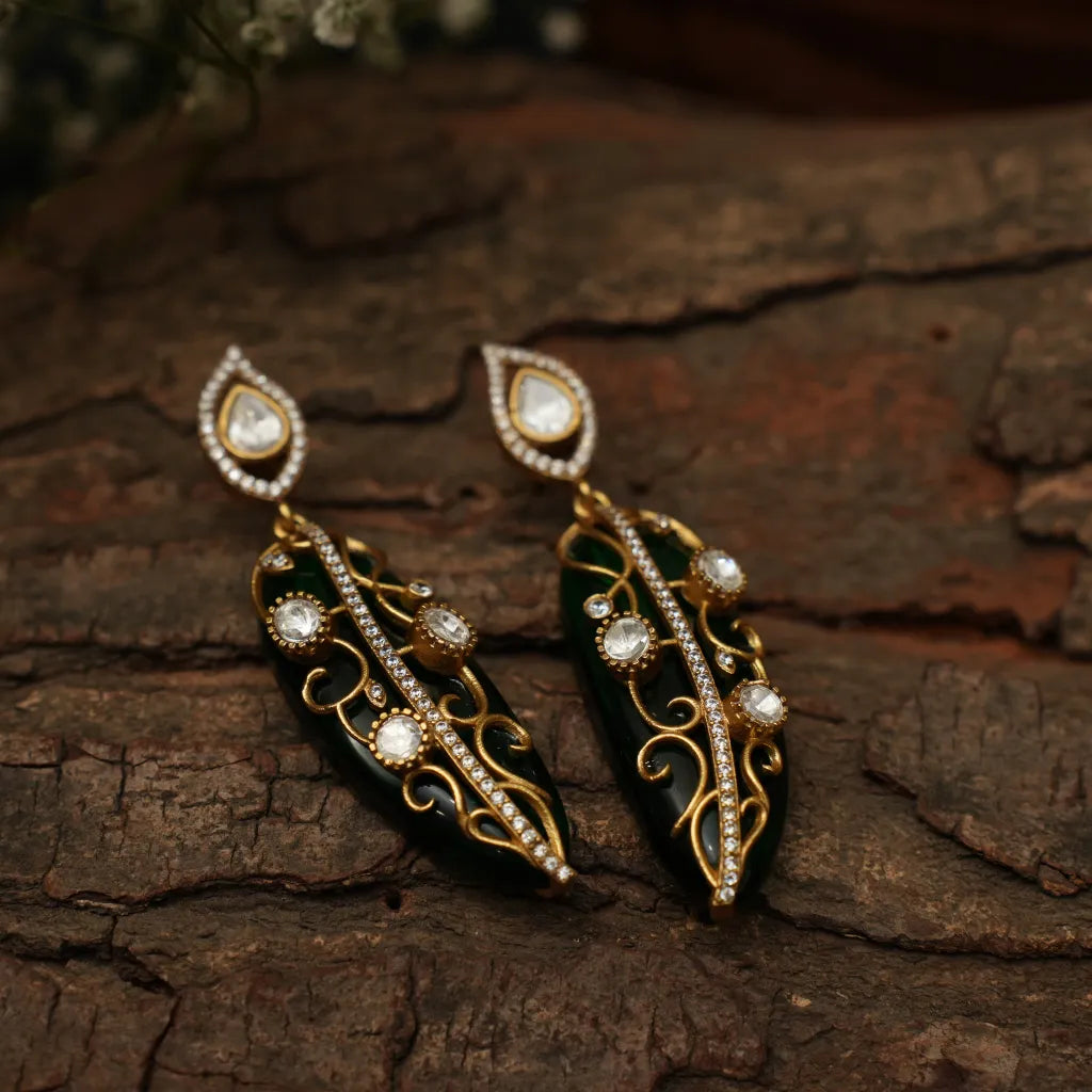 Nitara Zircon Desinger Earrings - Emerald Green