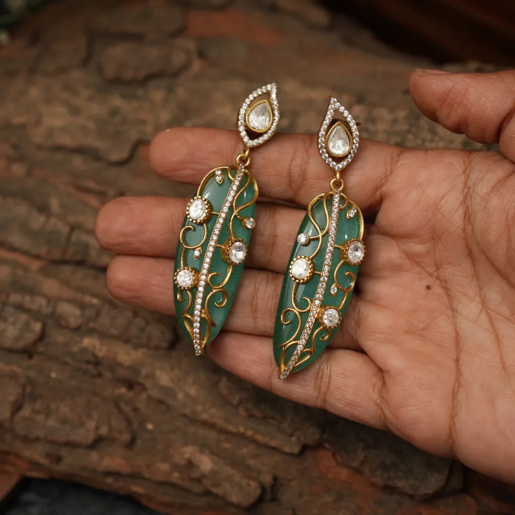 Nitara Zircon Desinger Earrings - Pastel Green
