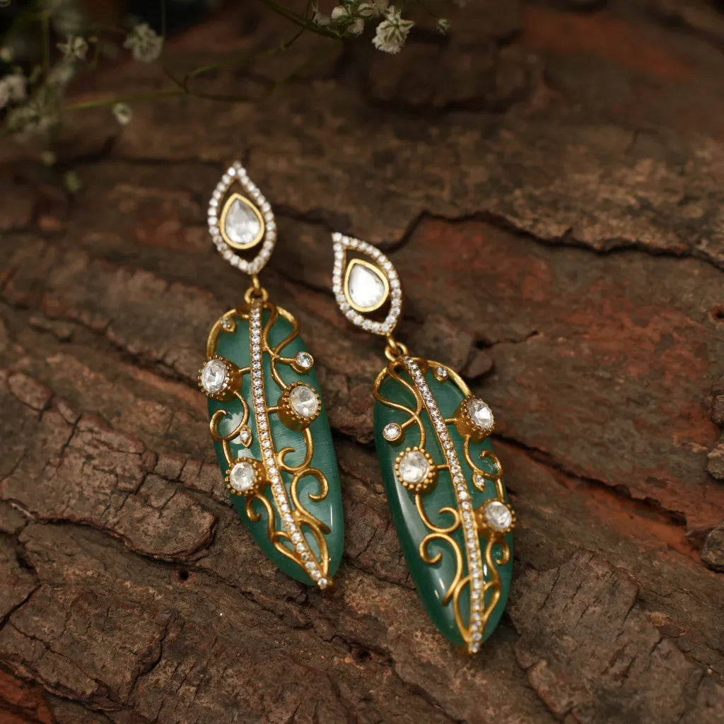 Nitara Zircon Desinger Earrings - Pastel Green