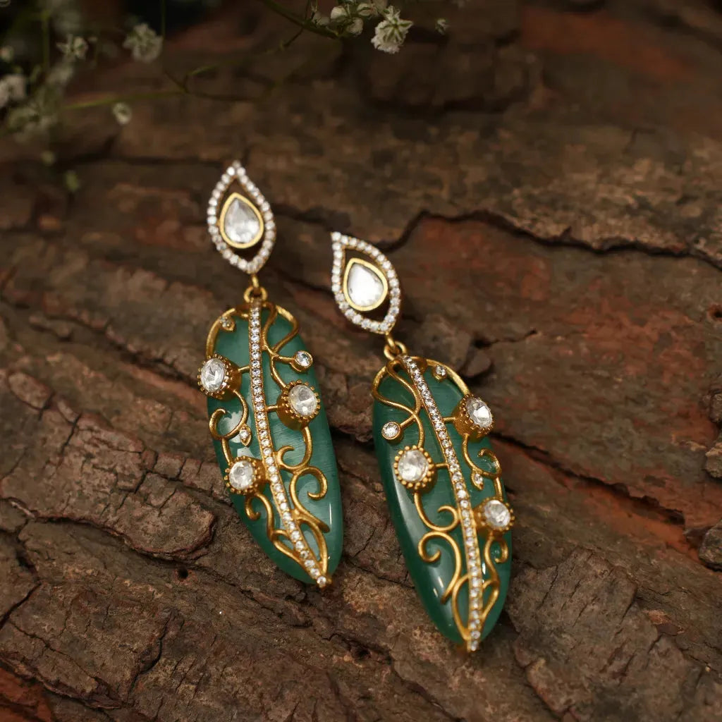 Nitara Polki Desinger Earrings - Pastel Green