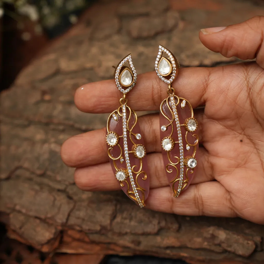 Nitara Zircon Desinger Earrings - Pastel Pink