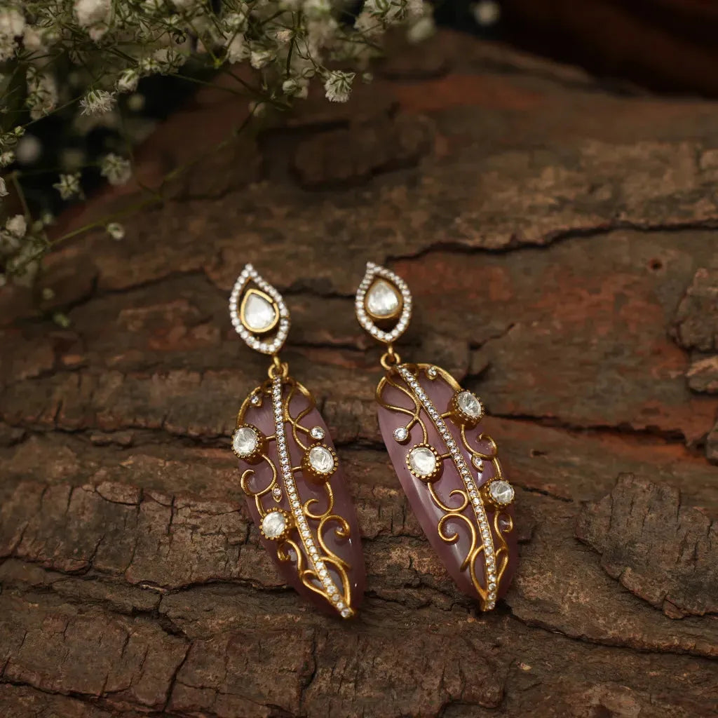 Nitara Polki Desinger Earrings - Pastel Pink