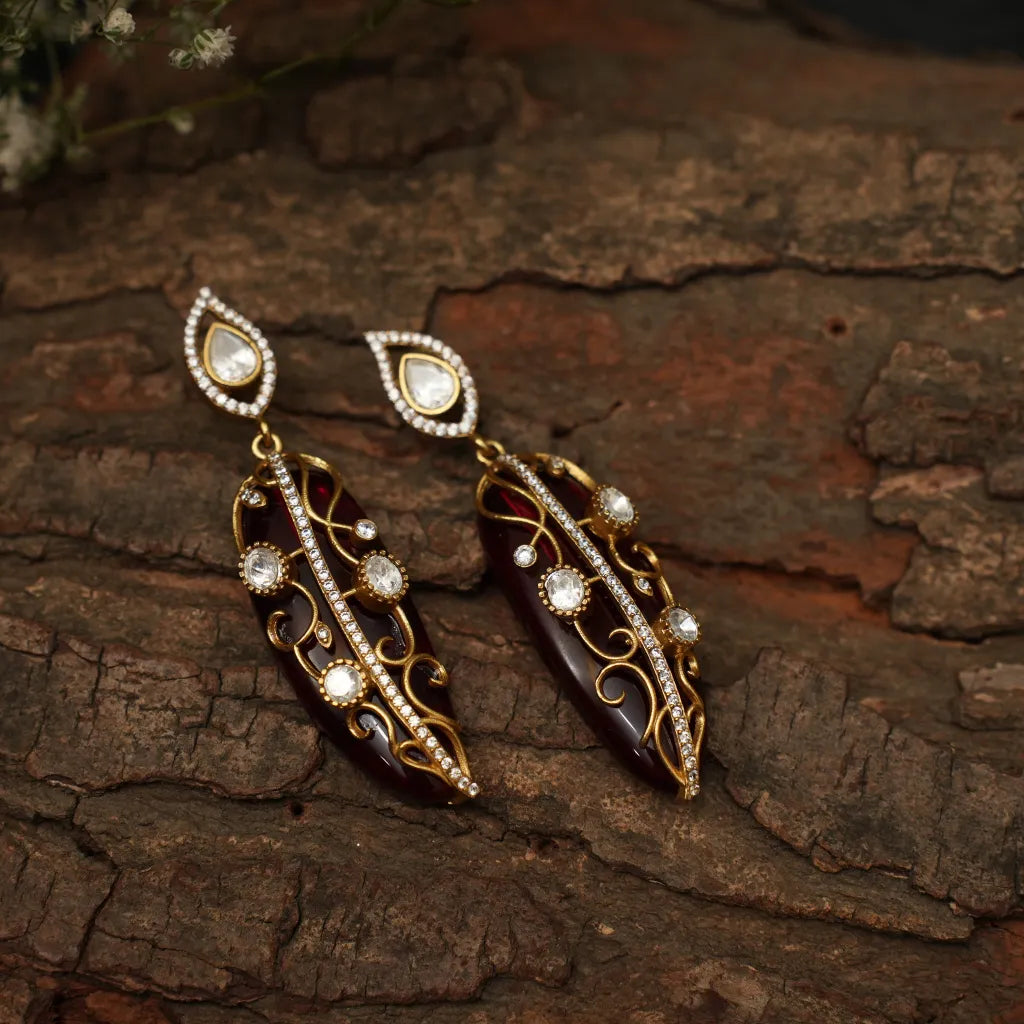 Nitara Zircon Desinger Earrings - Red