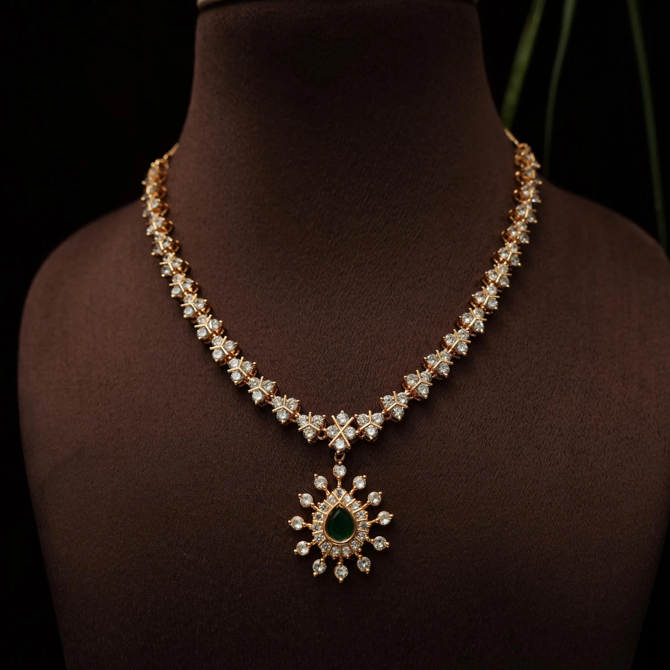 Nithyana Zircon Necklace - Green