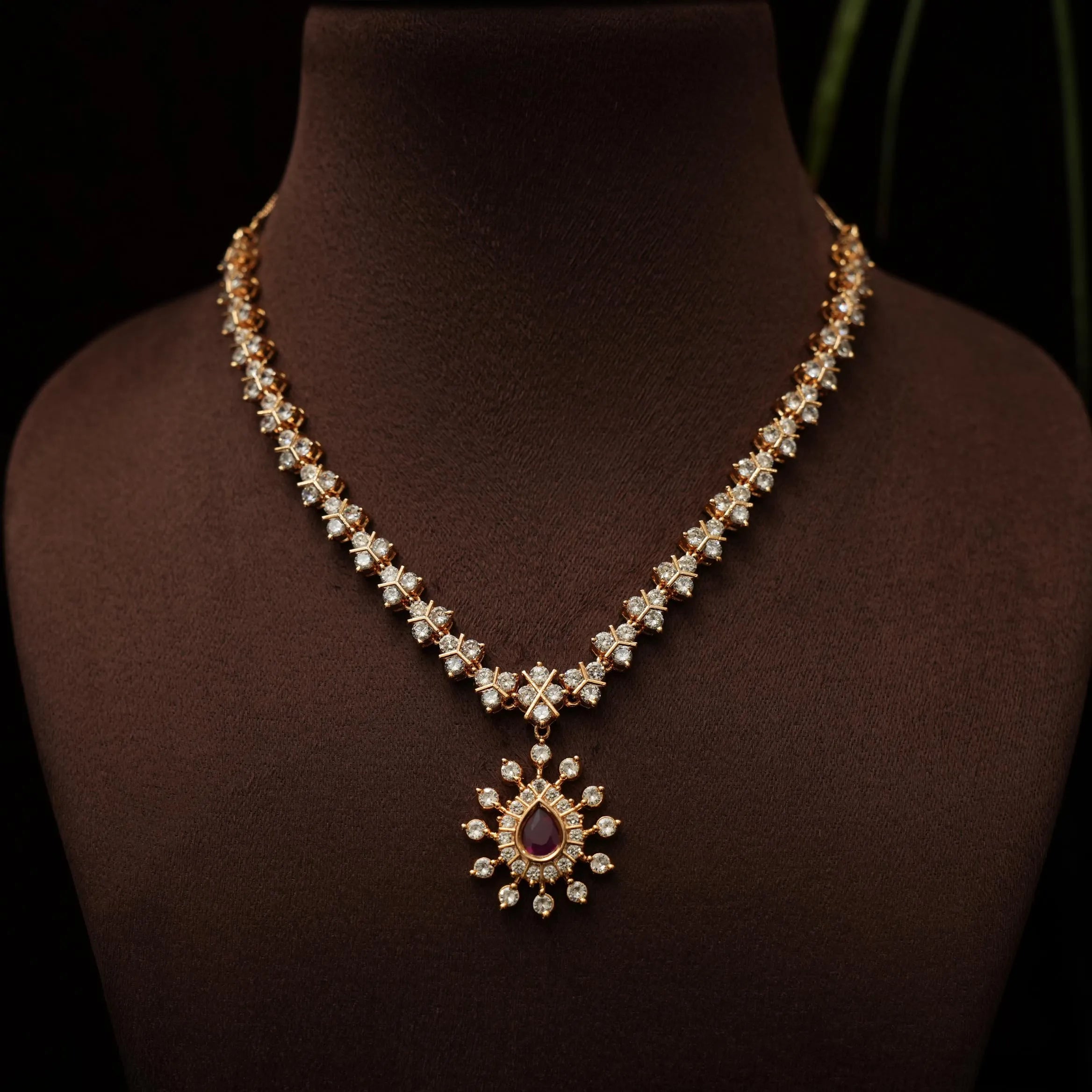 Nithyana Zircon Necklace - Red