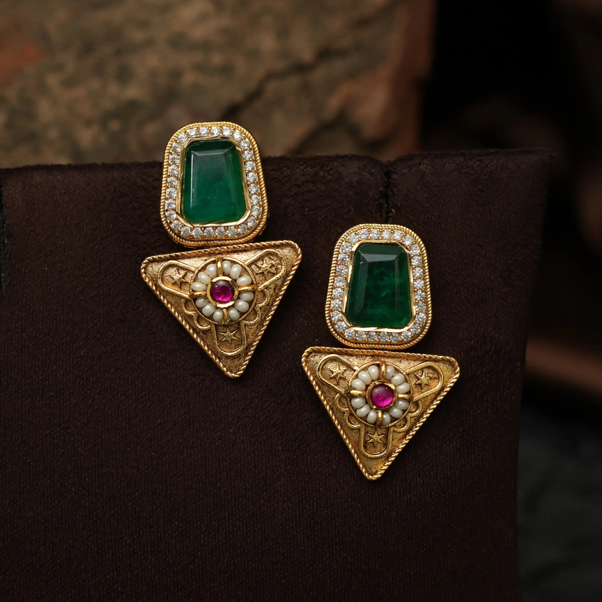 Noah Antique Designer Earring - Red