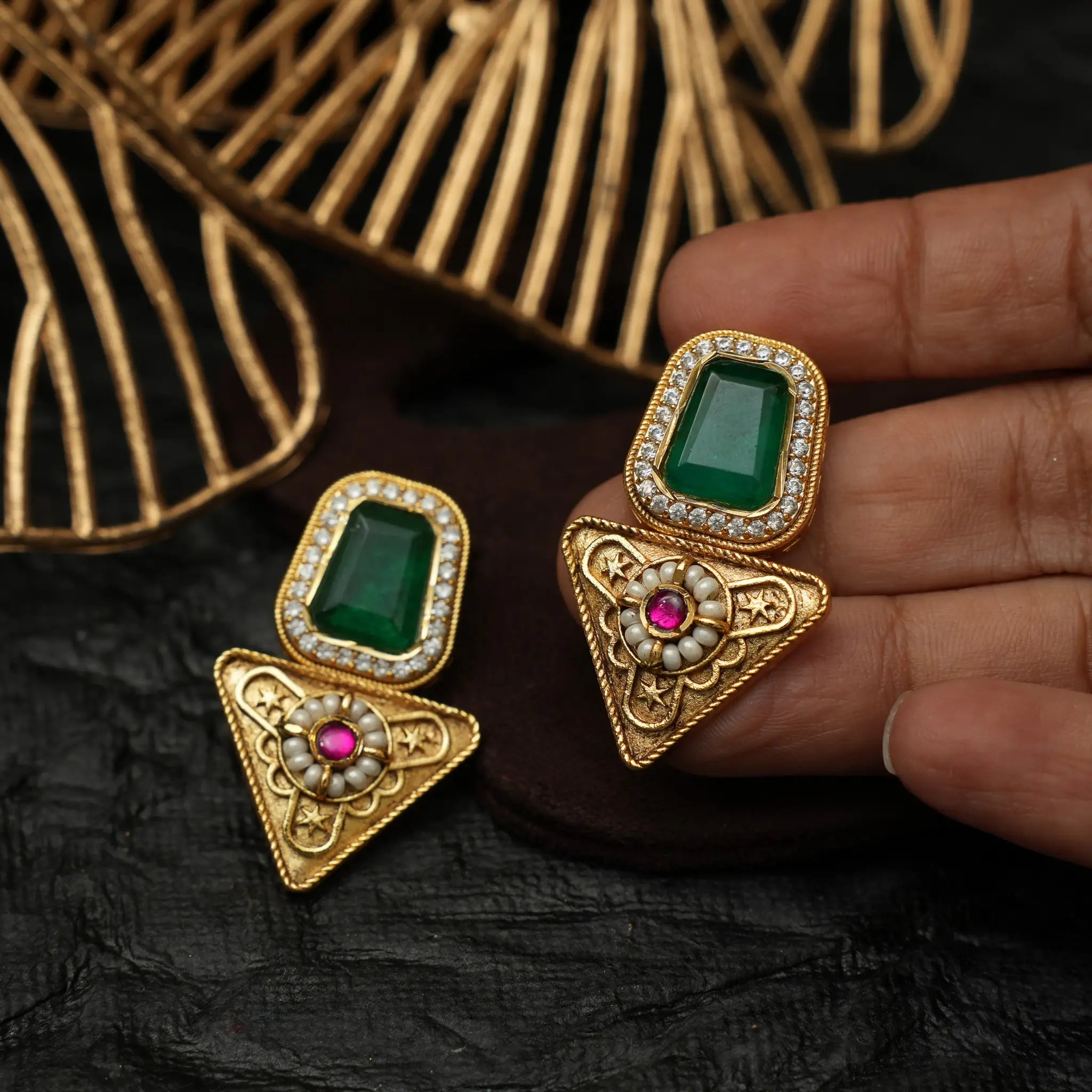 Noah Antique Designer Earring - Red