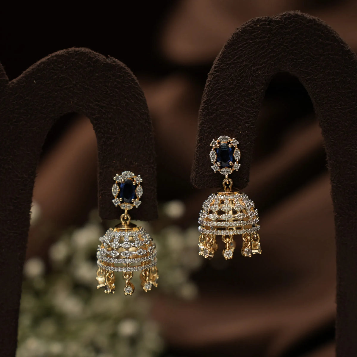 Nuva Zircon Jhumka Earrings -  Blue