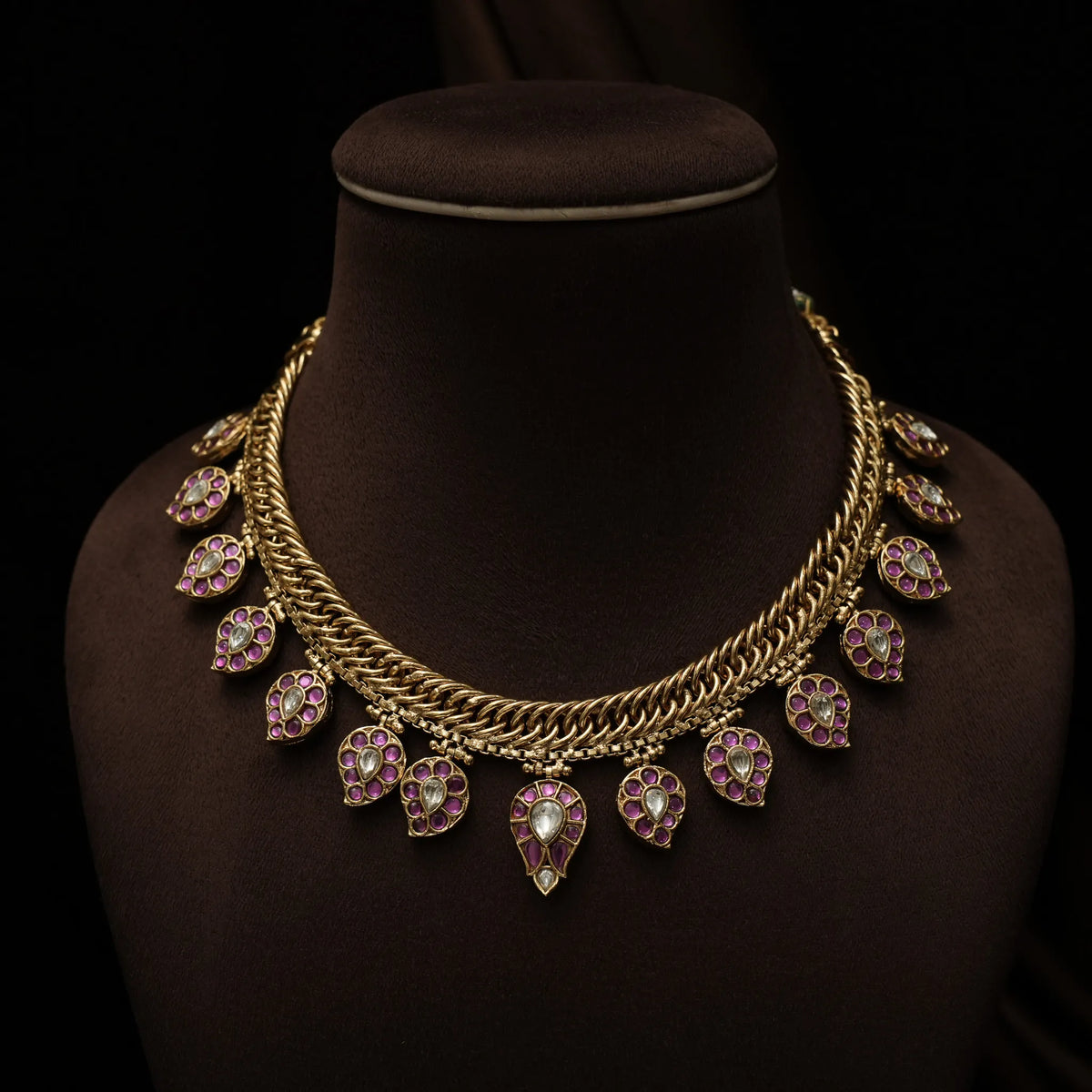 Kaushiki Reversible Antique Necklace - Green & Pink