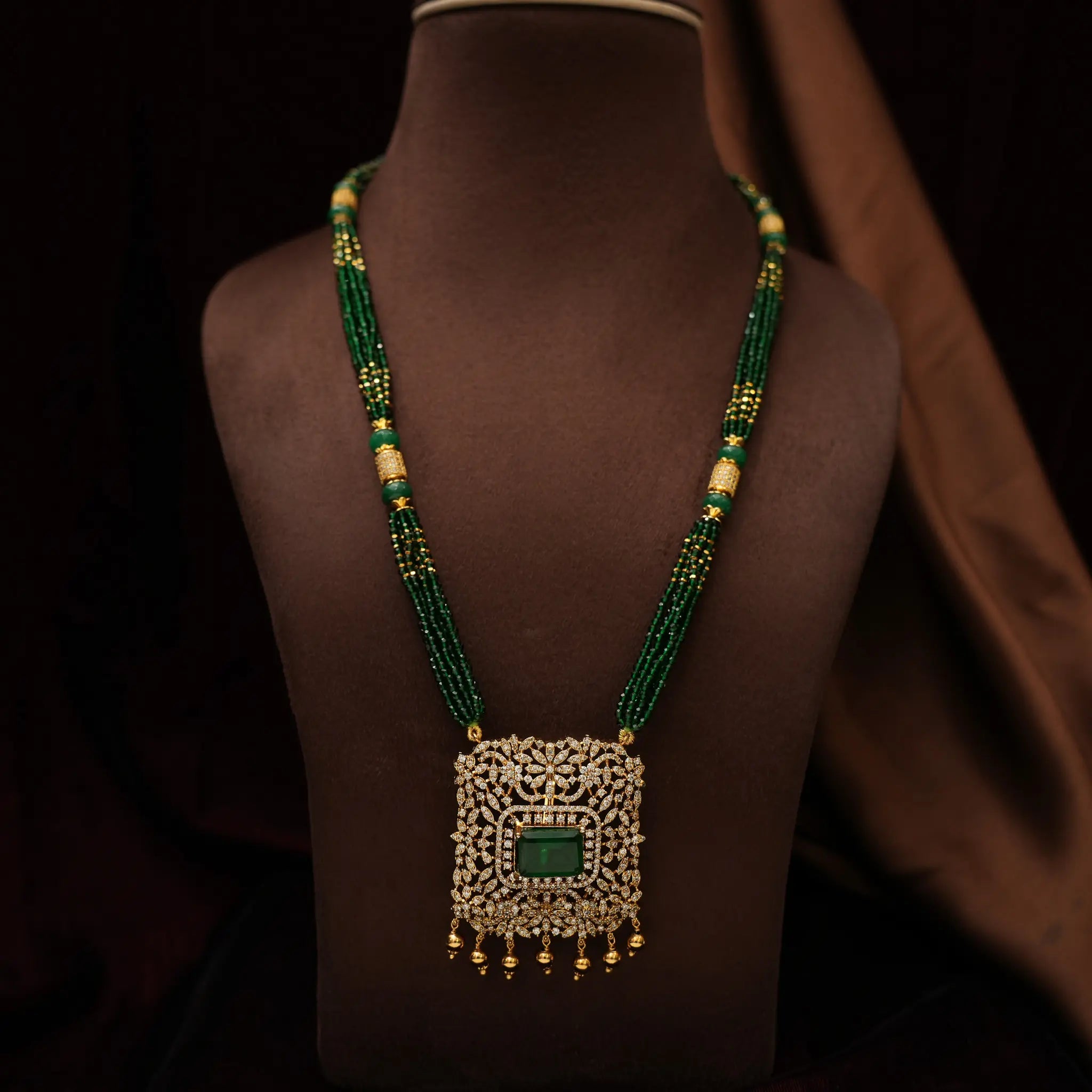 Olivia Beaded Zircon Necklace - Green