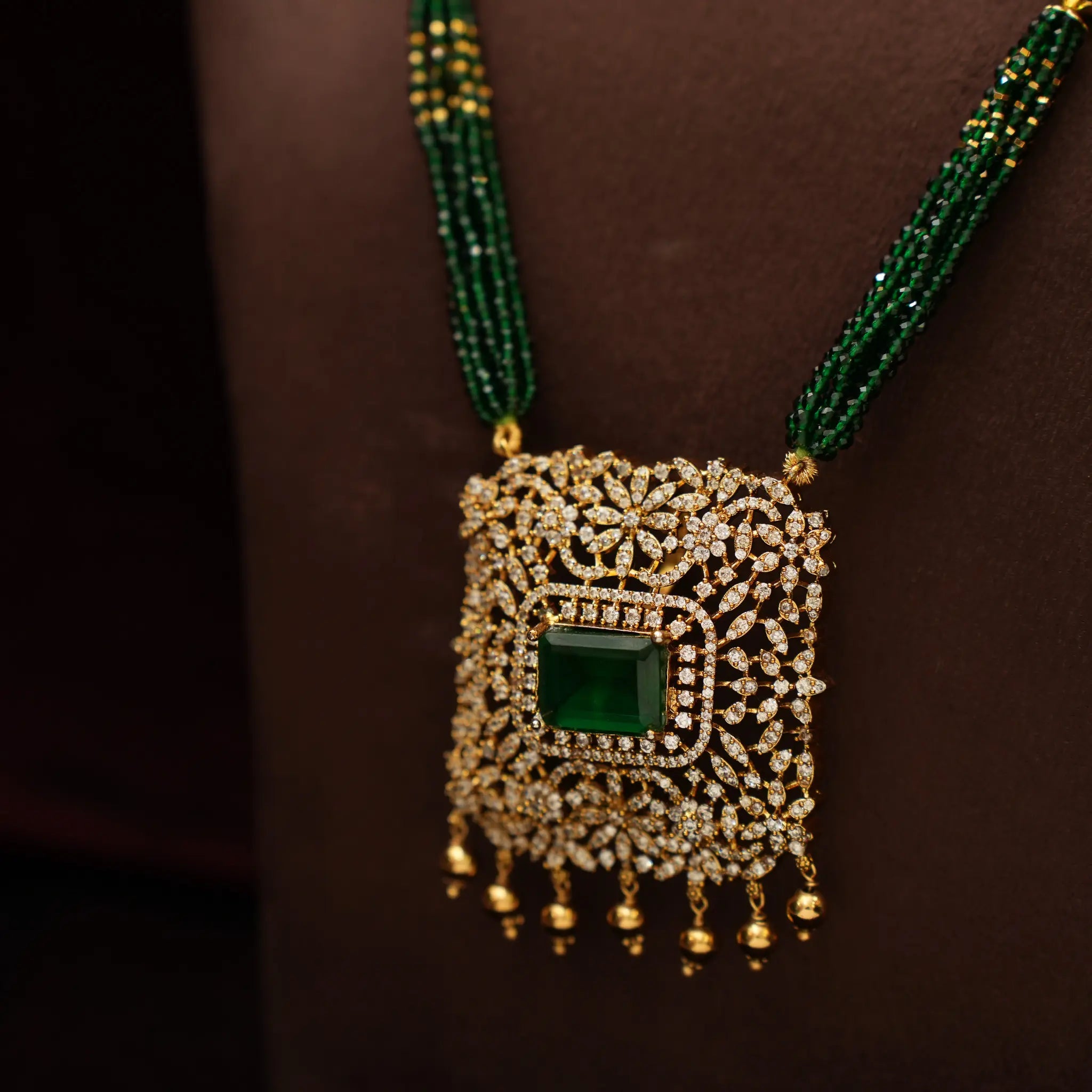 Olivia Beaded Zircon Necklace - Green