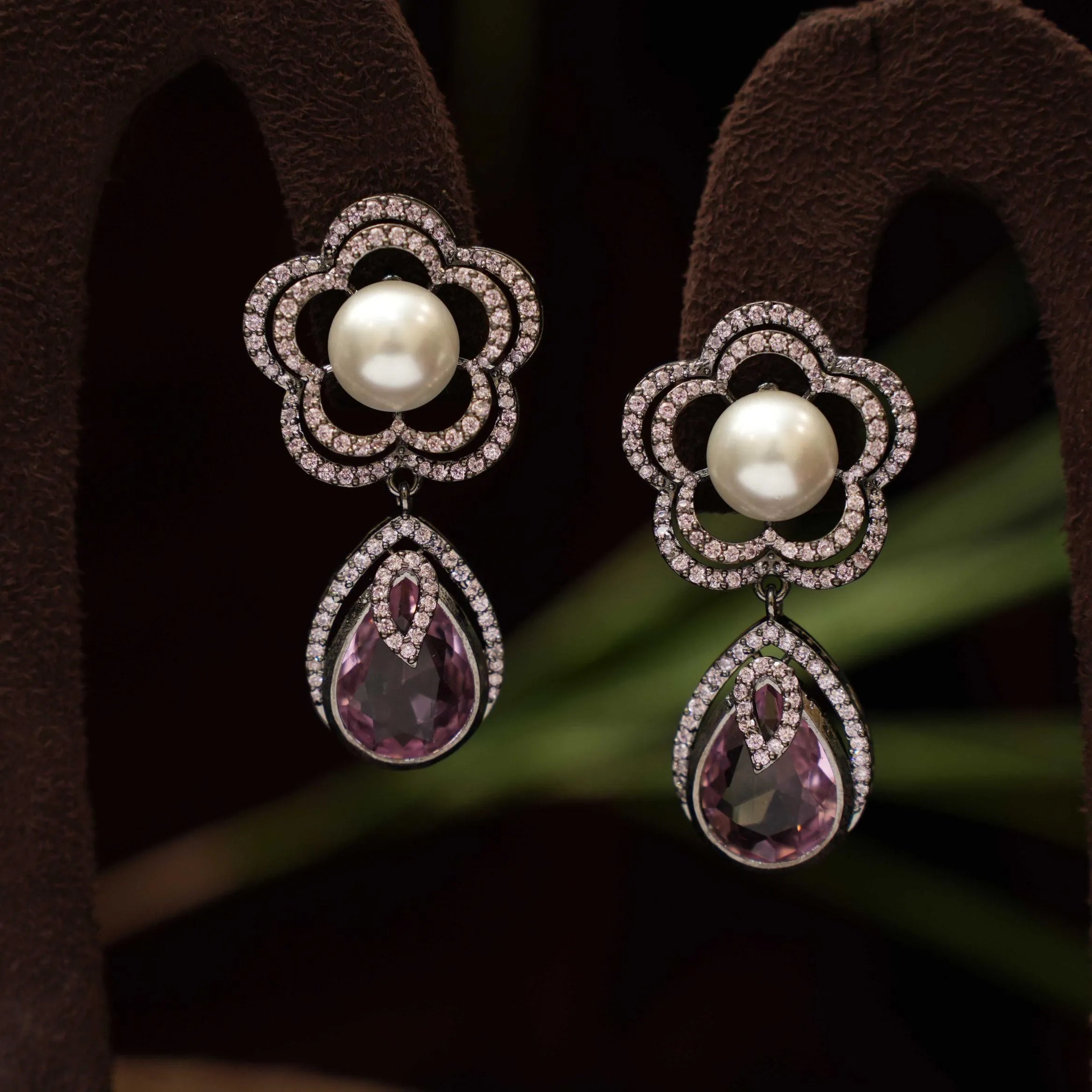 Omana Zircon Earrings - Purple