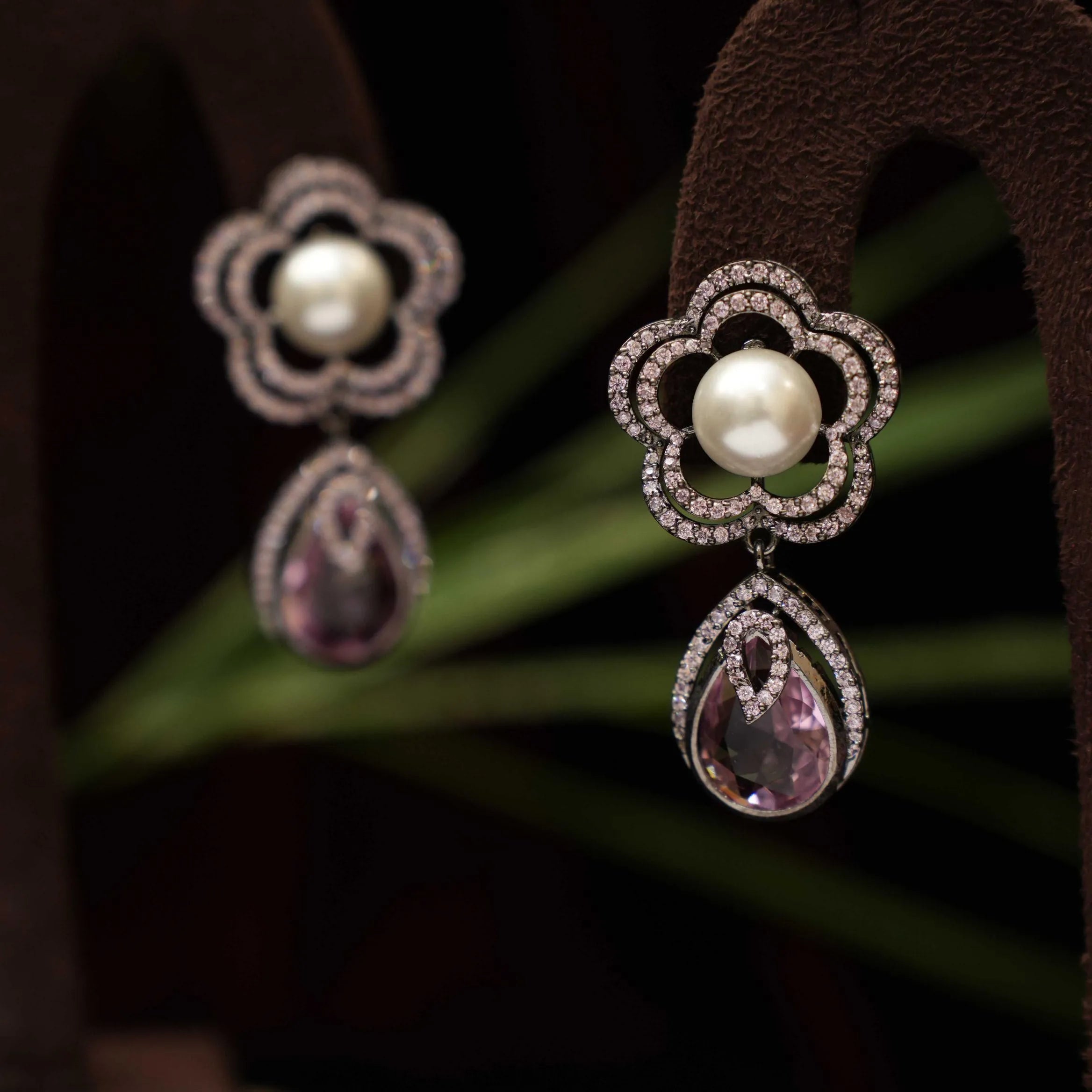 Omana Zircon Earrings - Purple