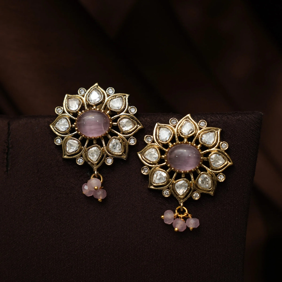 Paavai Kundan Beaded Set - Pastel Pink