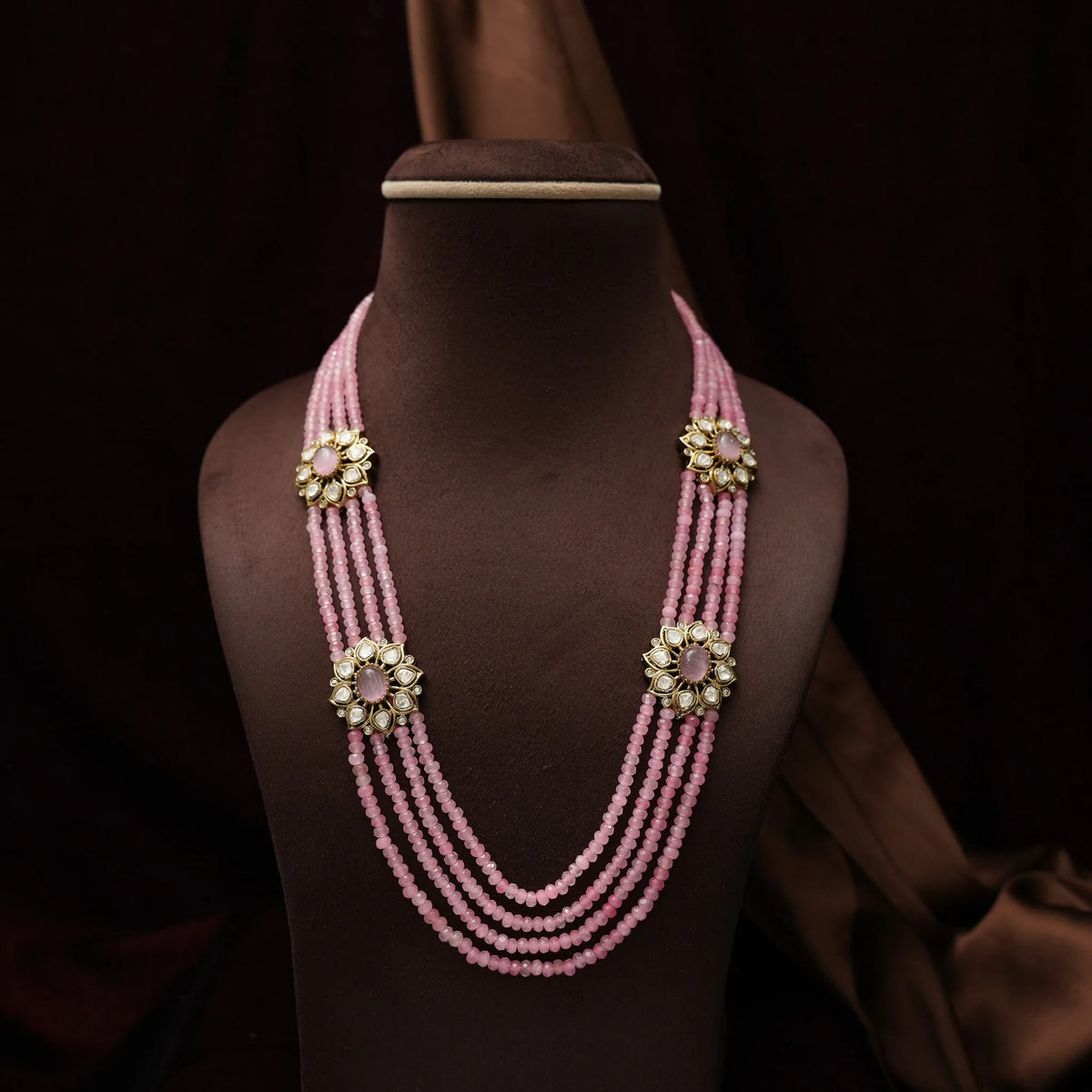 Paavai Kundan Beaded Set - Pastel Pink