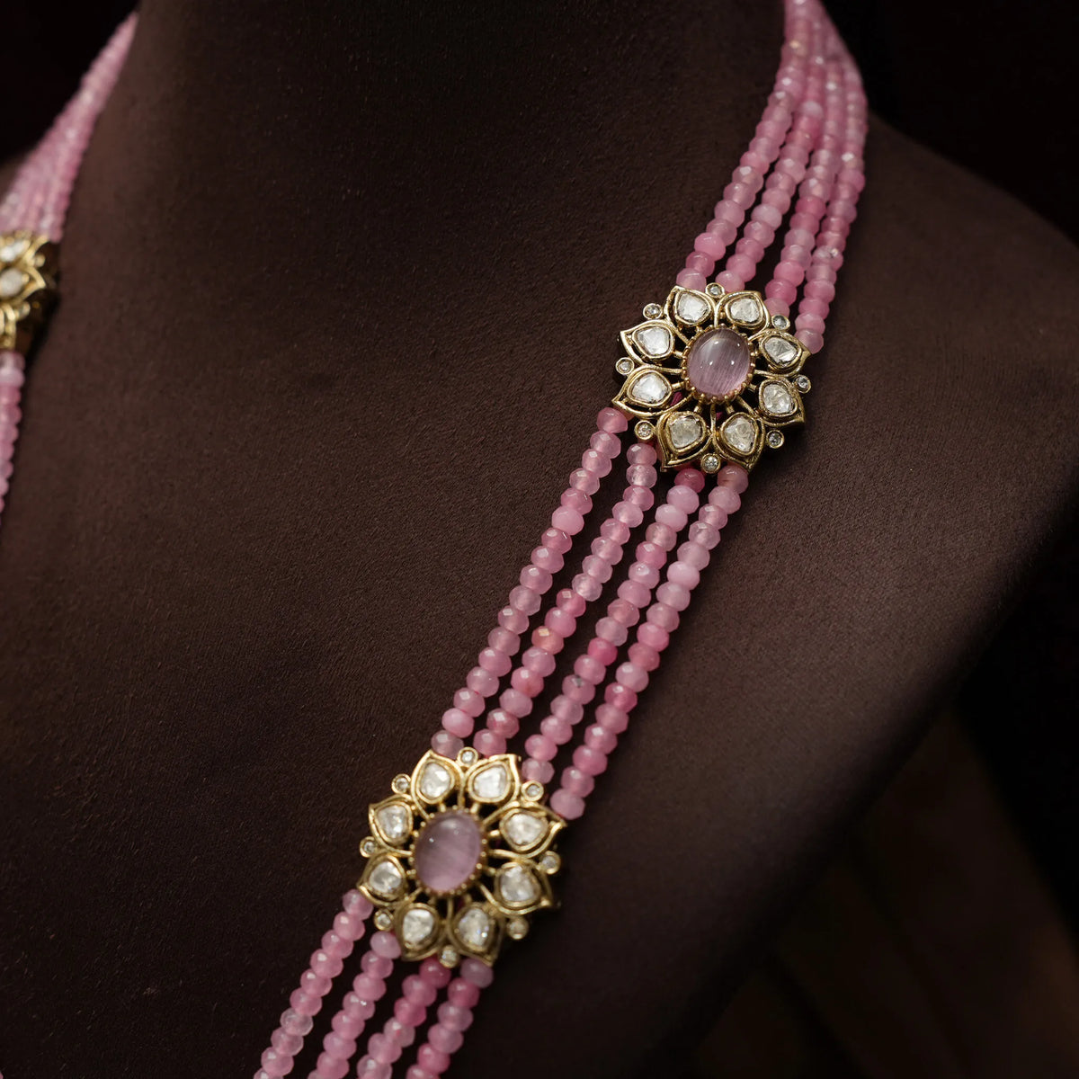 Paavai Kundan Beaded Set - Pastel Pink