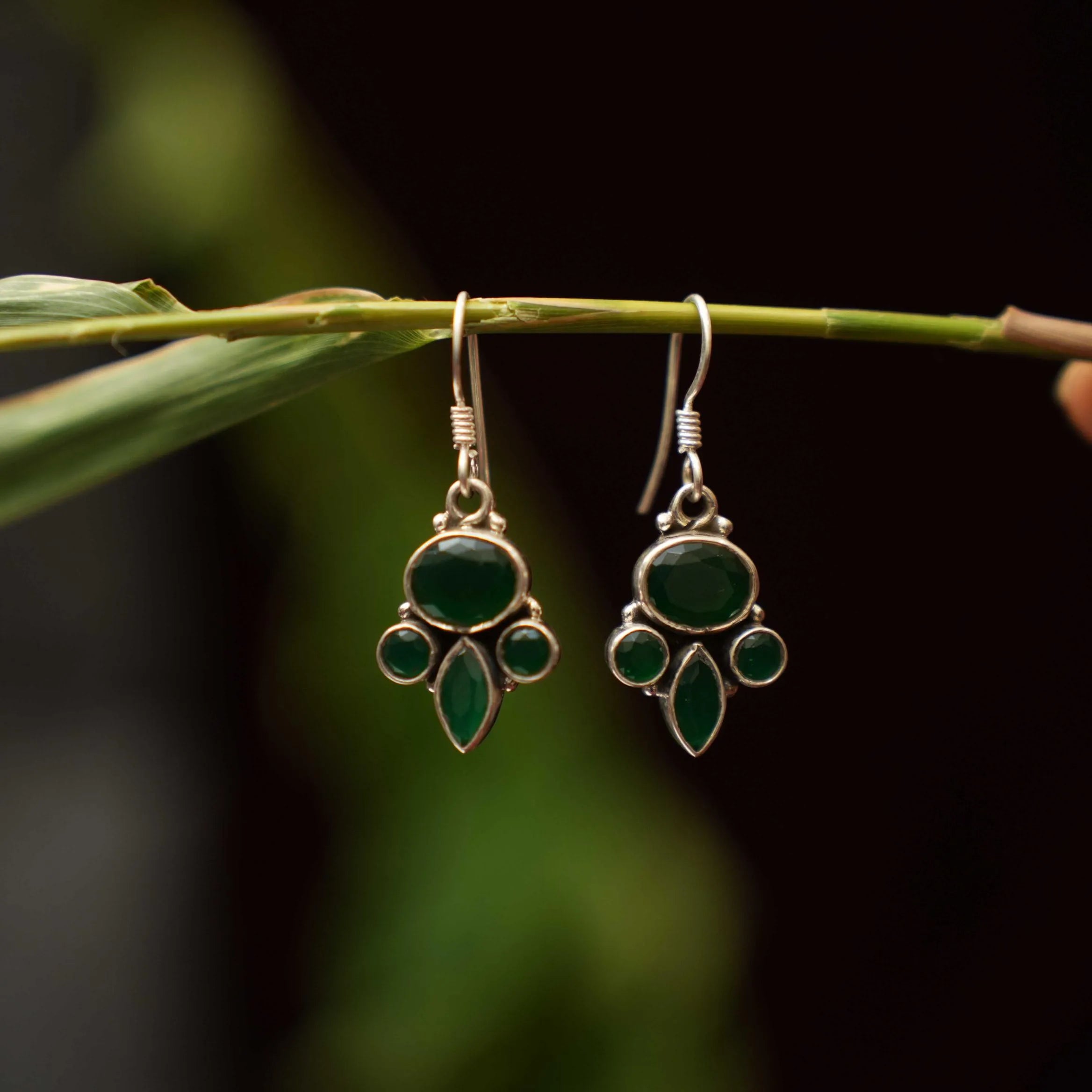 Pamini Silver Oxidised Earrings - Green