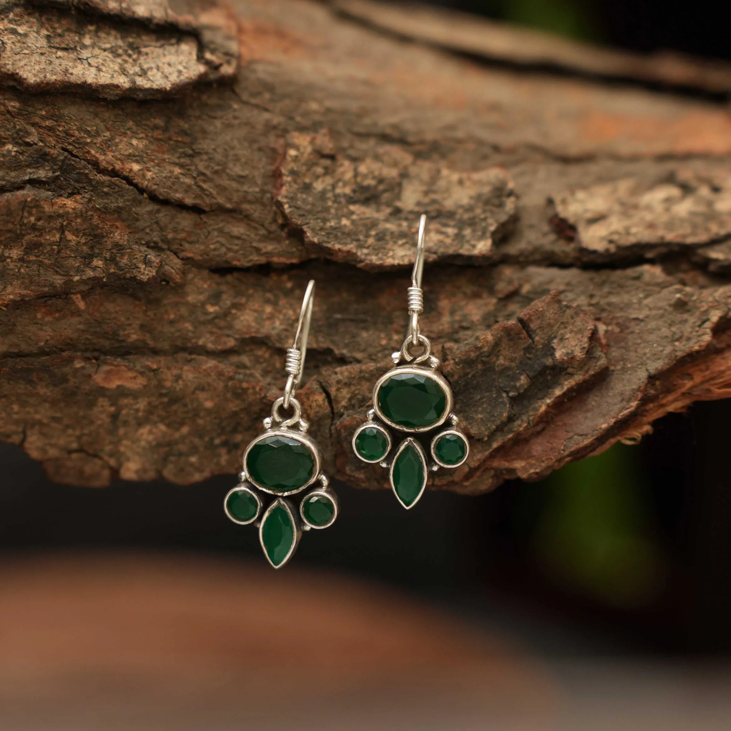 Pamini Silver Oxidised Earrings - Green