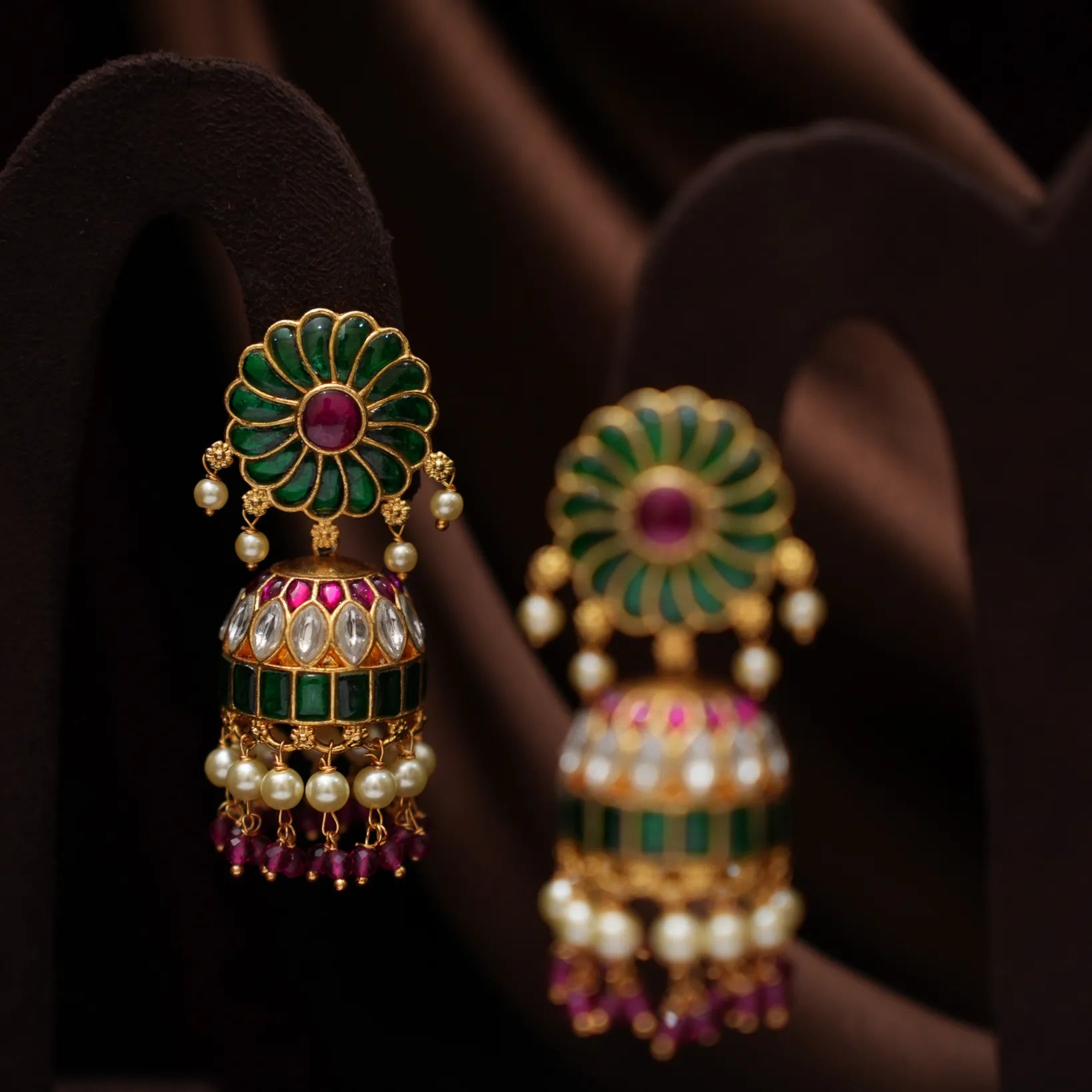 Panthini Polki Jhumka Earrings - Green