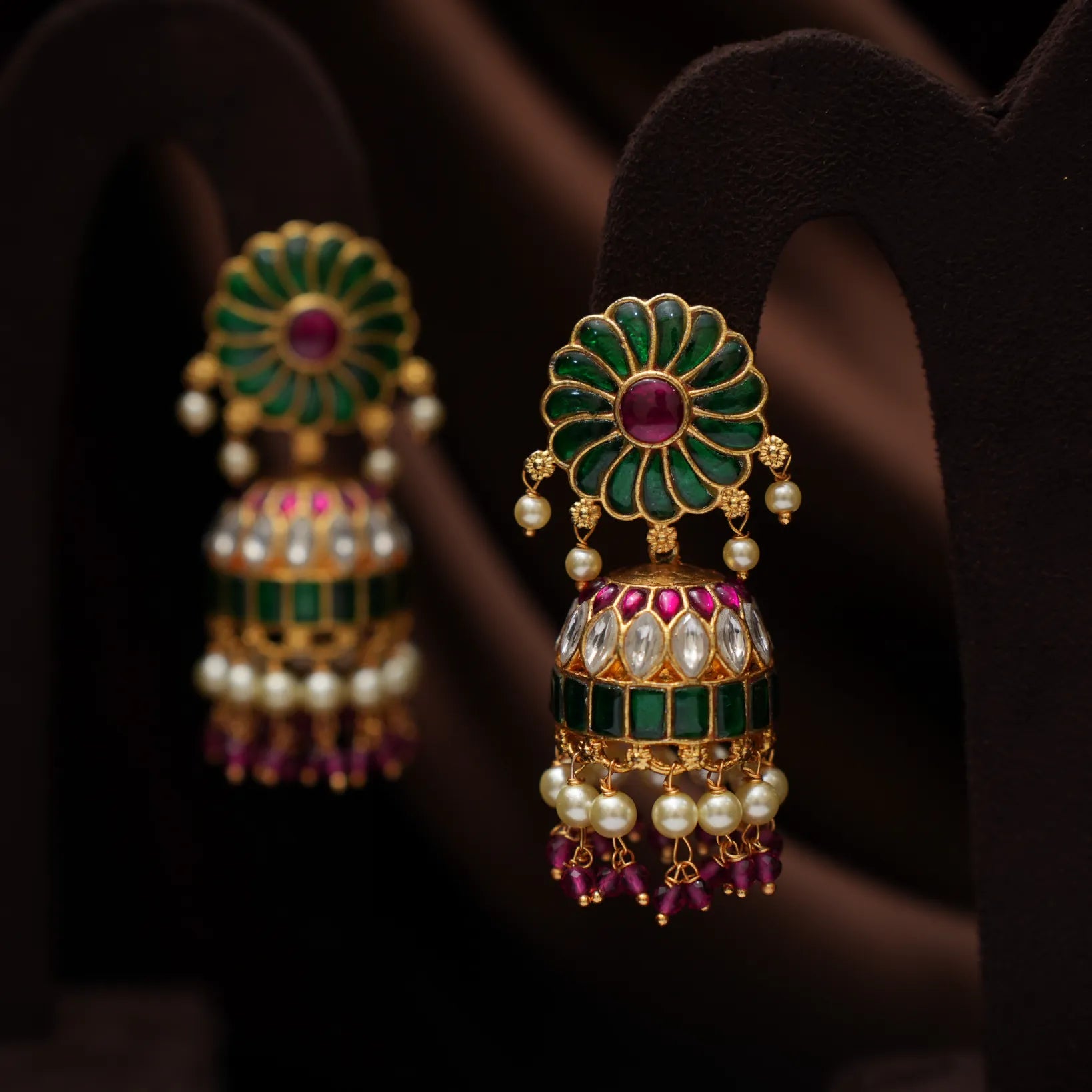 Panthini Polki Jhumka Earrings - Green