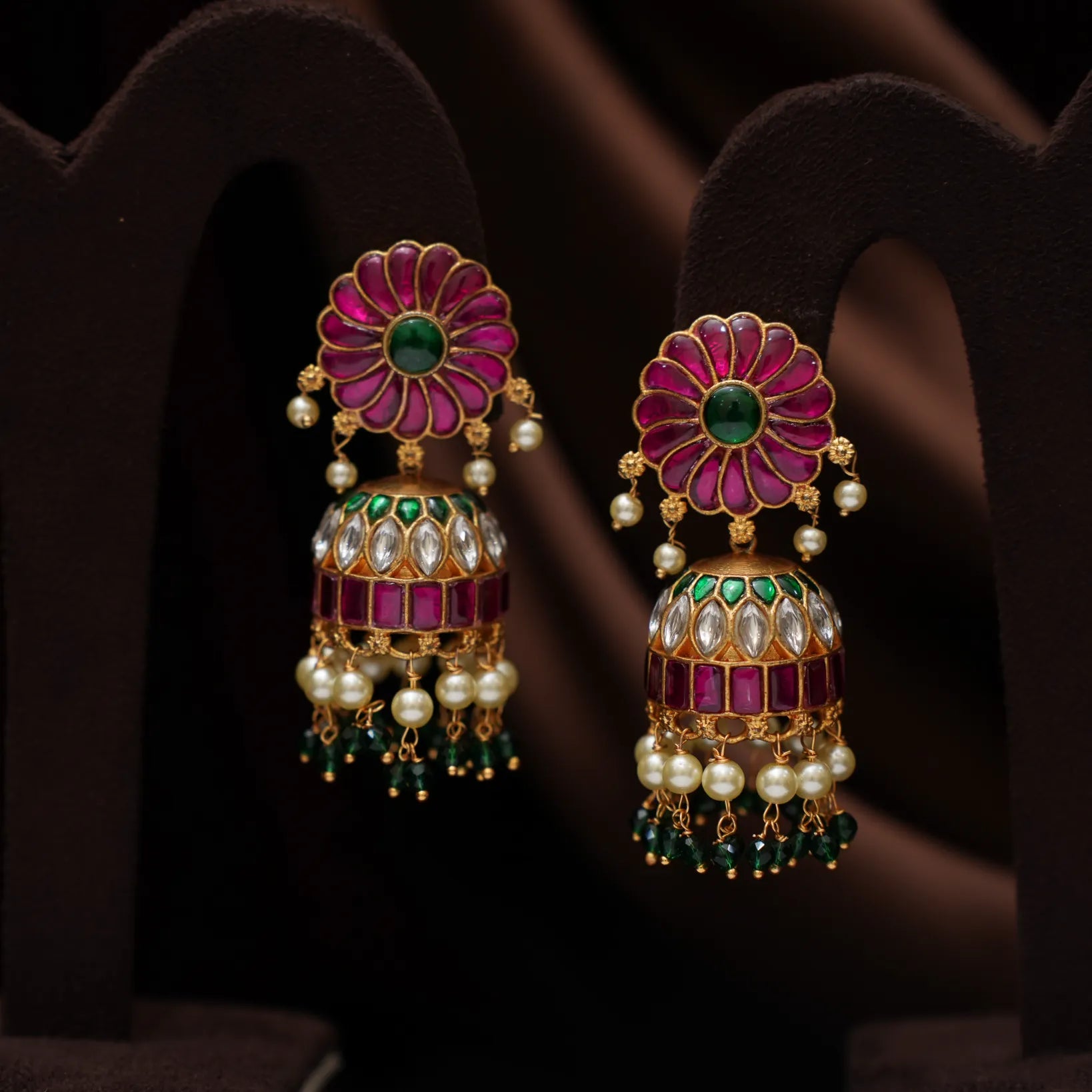 Panthini Polki Jhumka Earrings - Ruby