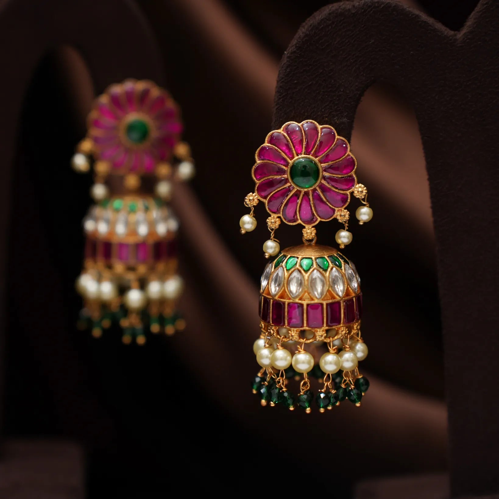 Panthini Polki Jhumka Earrings - Ruby