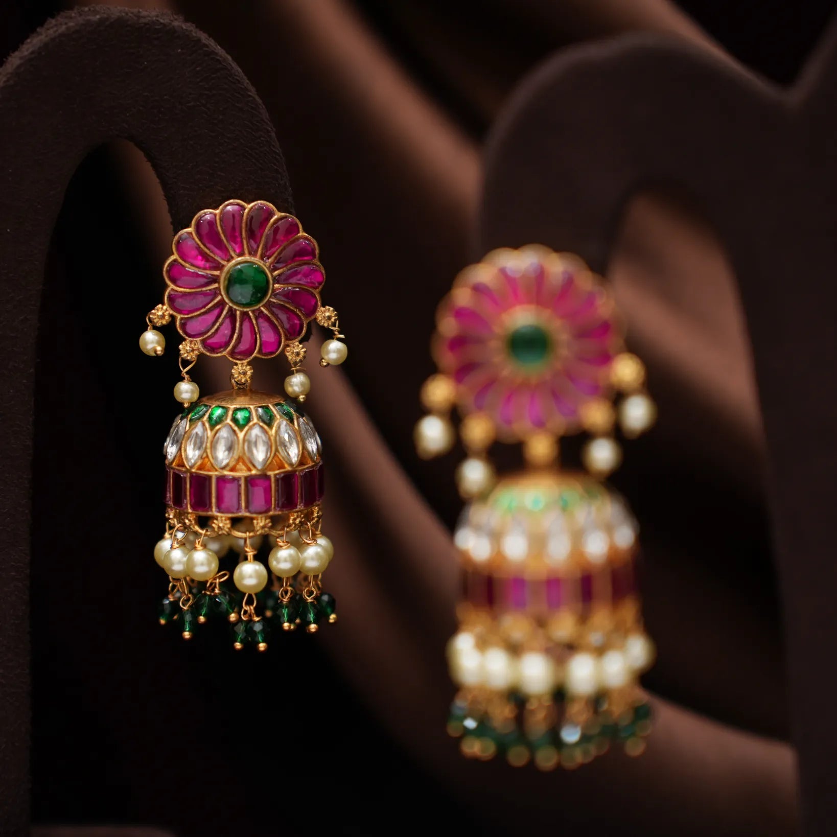 Panthini Polki Jhumka Earrings - Ruby