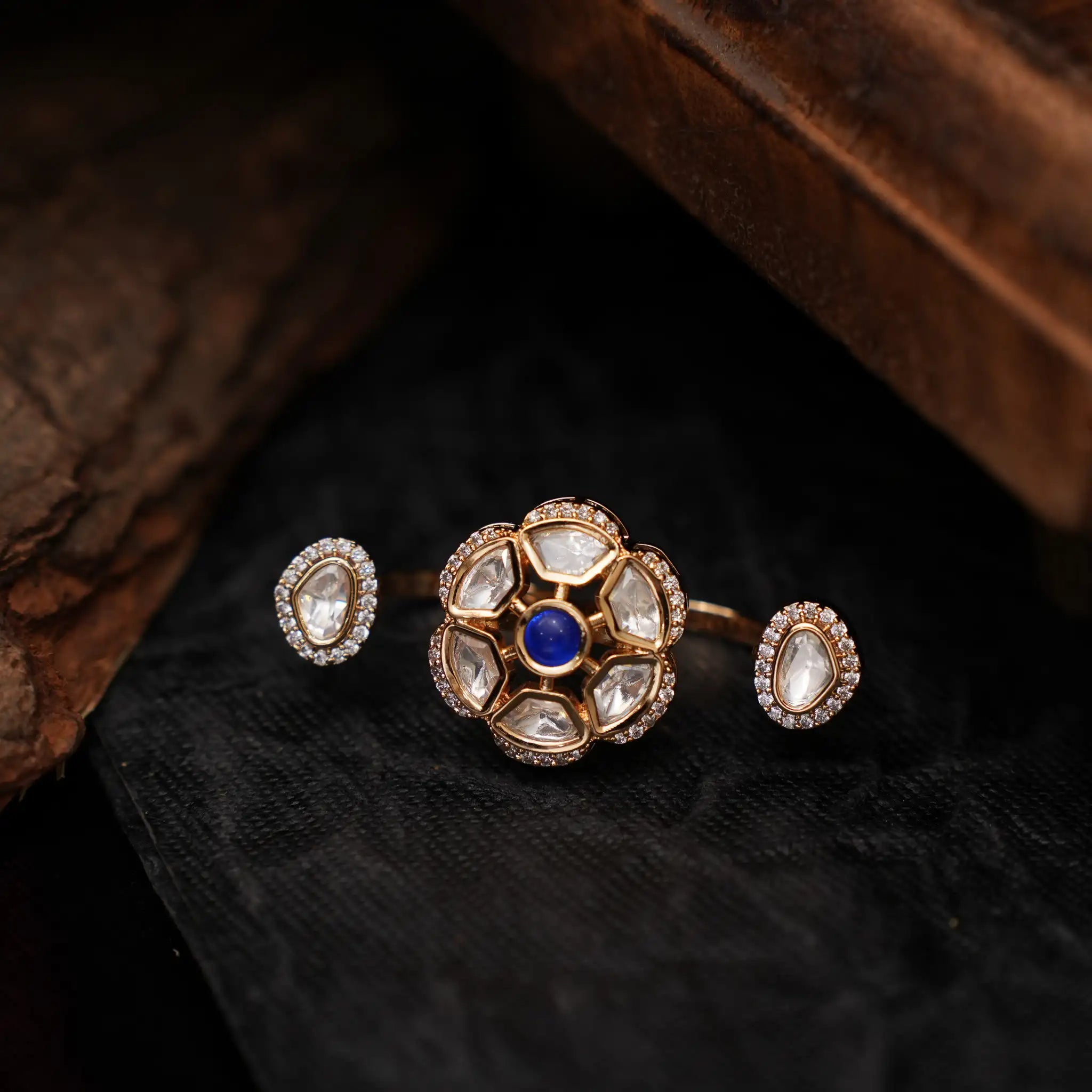 Parul Polki Ring - Blue