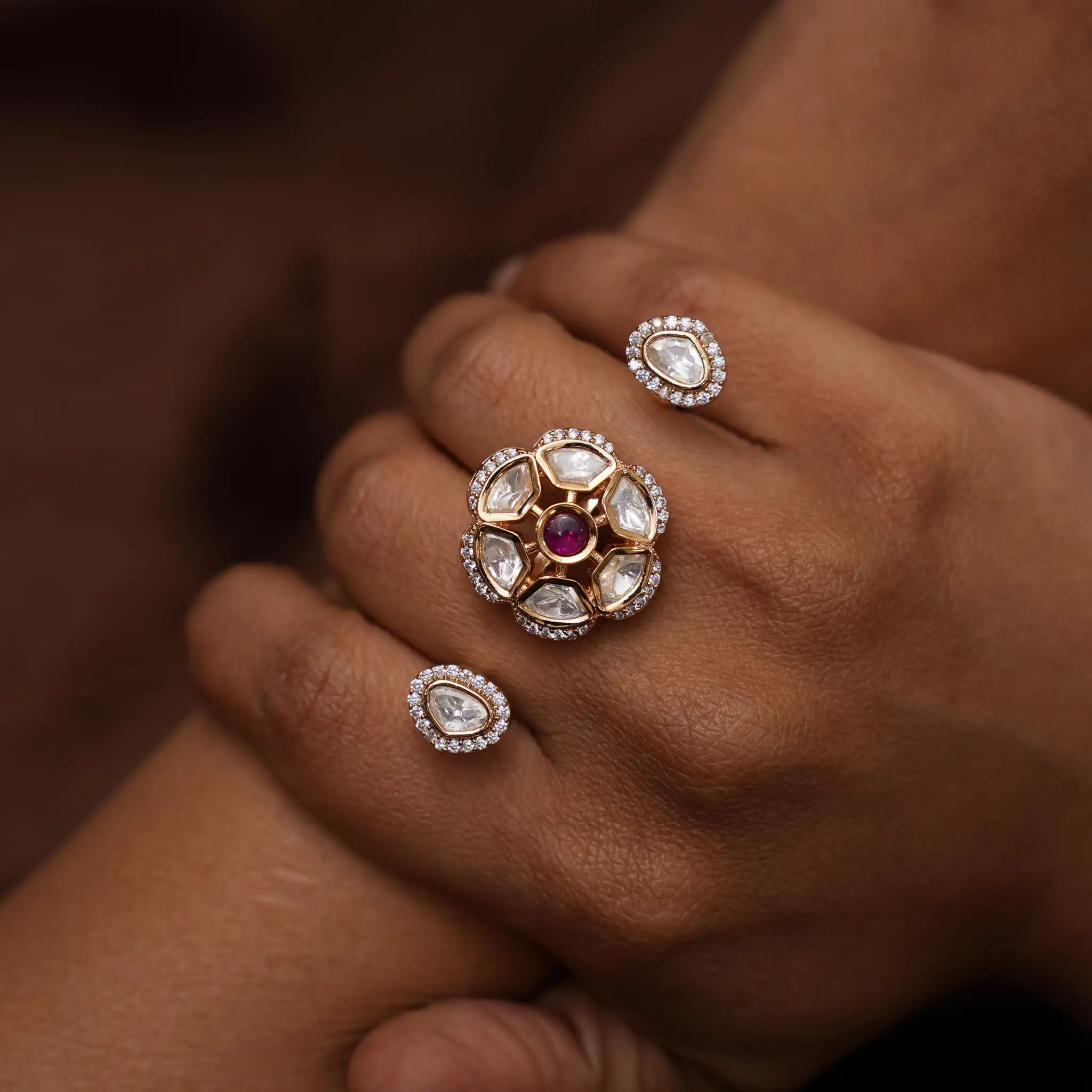 Parul Polki Ring - Red