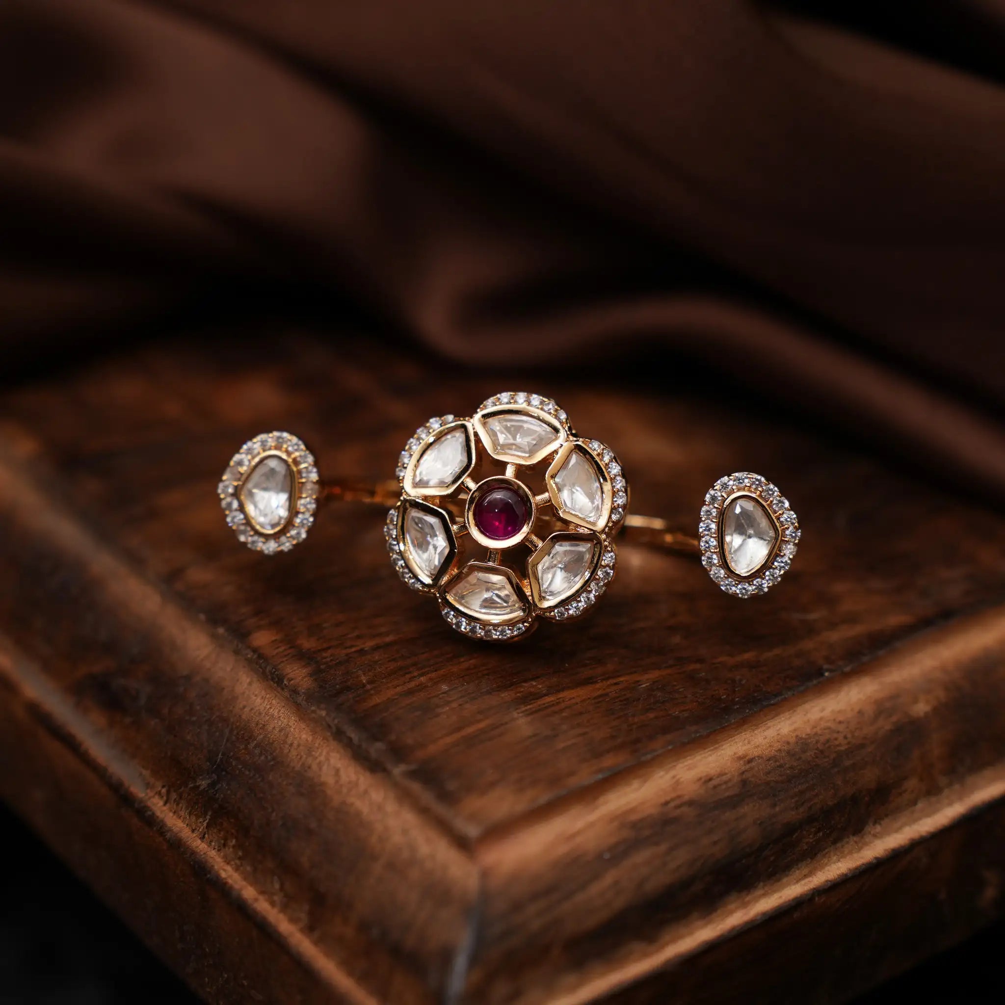 Parul Polki Ring - Red