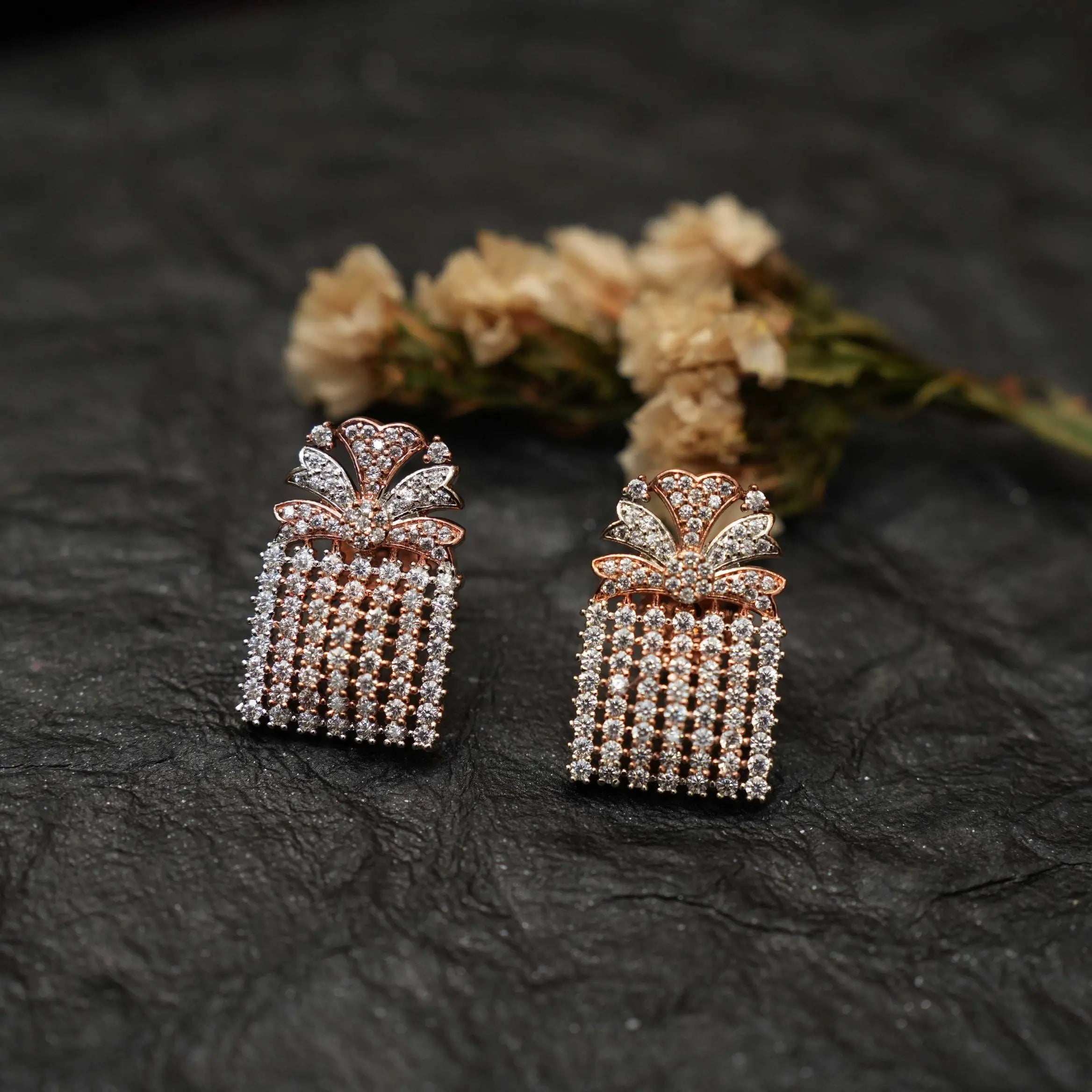 Prabha Zircon Earrings - Rose Gold
