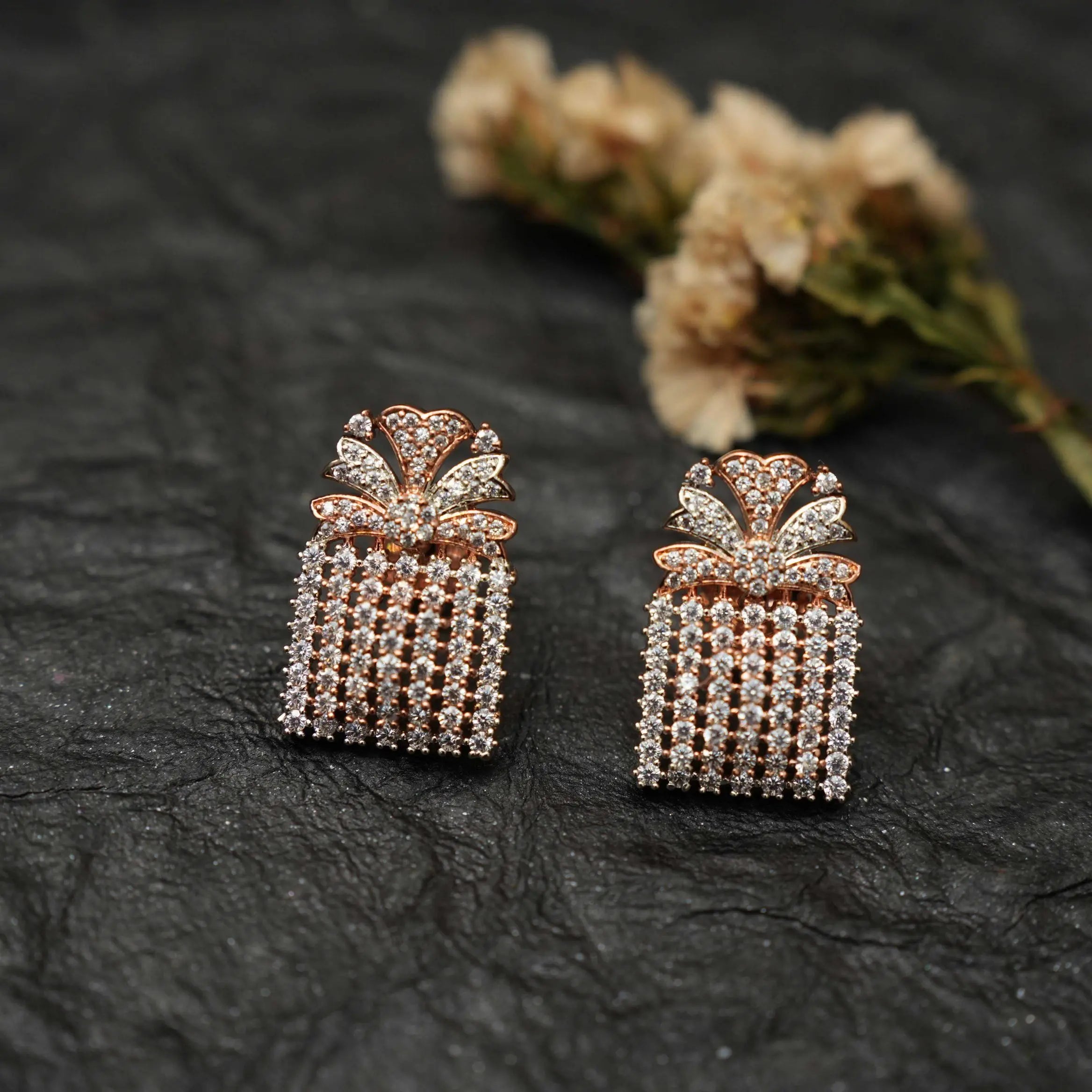 Prabha Zircon Earrings - Rose Gold