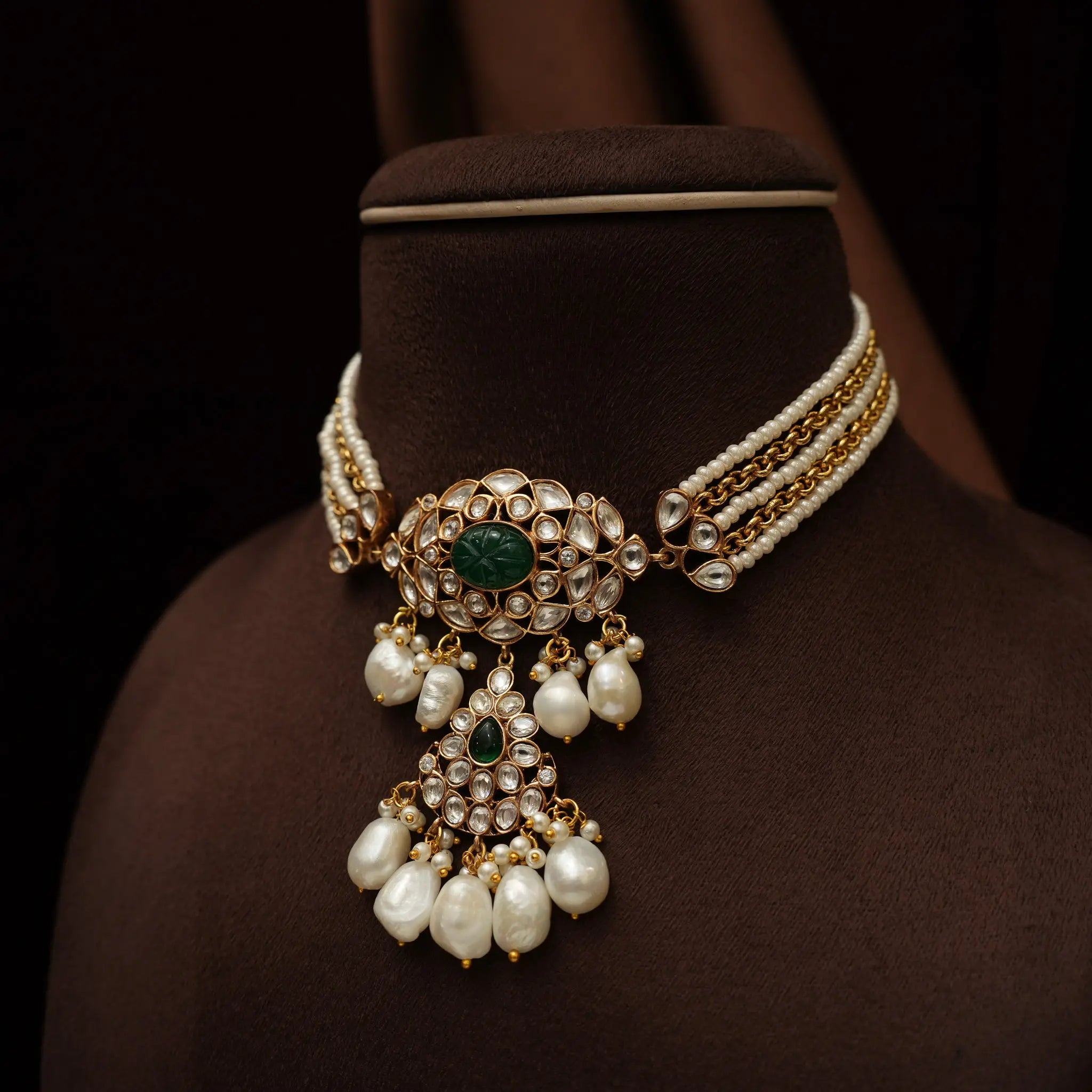 Prachi Pearl Polki Choker - Green