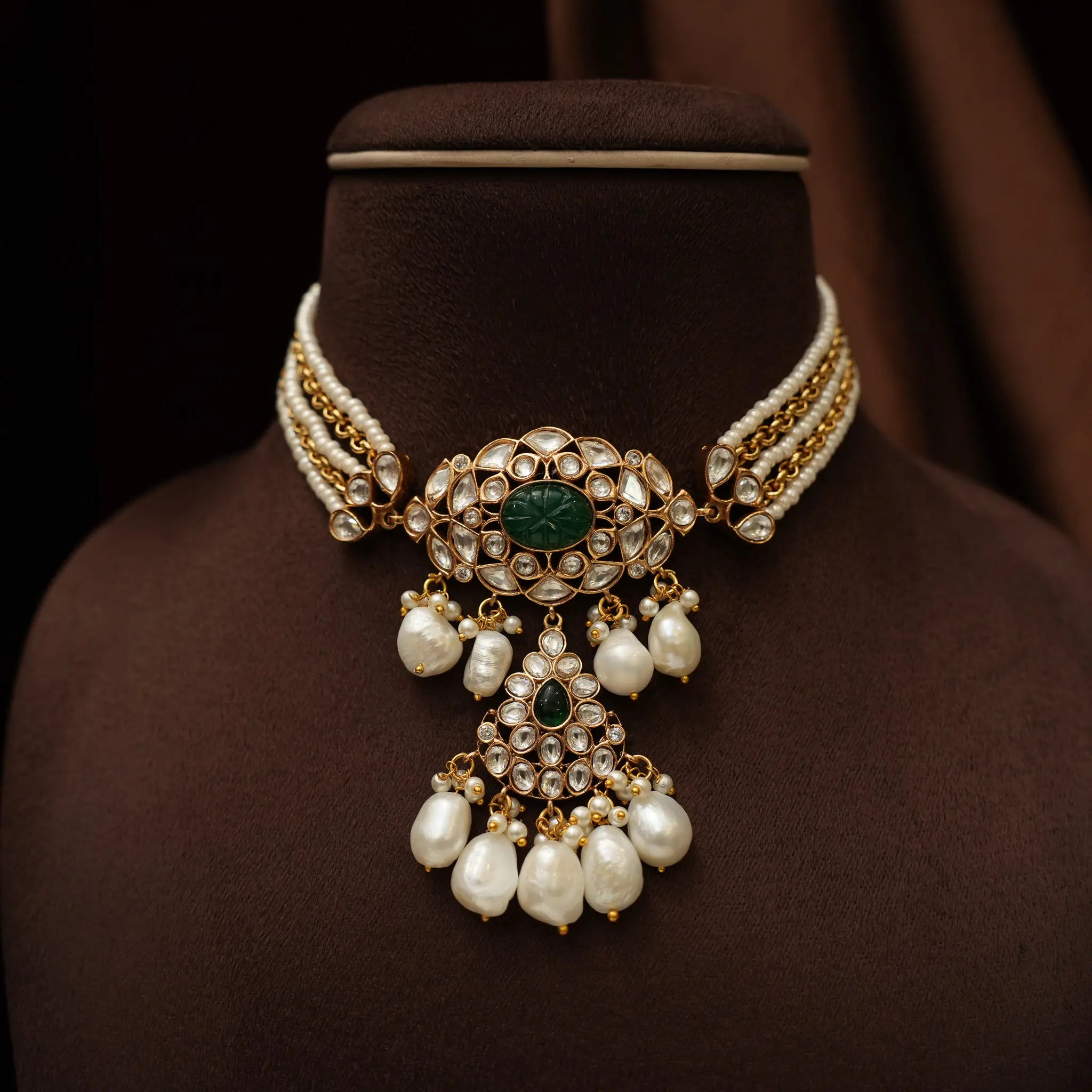 Prachi Pearl Polki Choker - Green