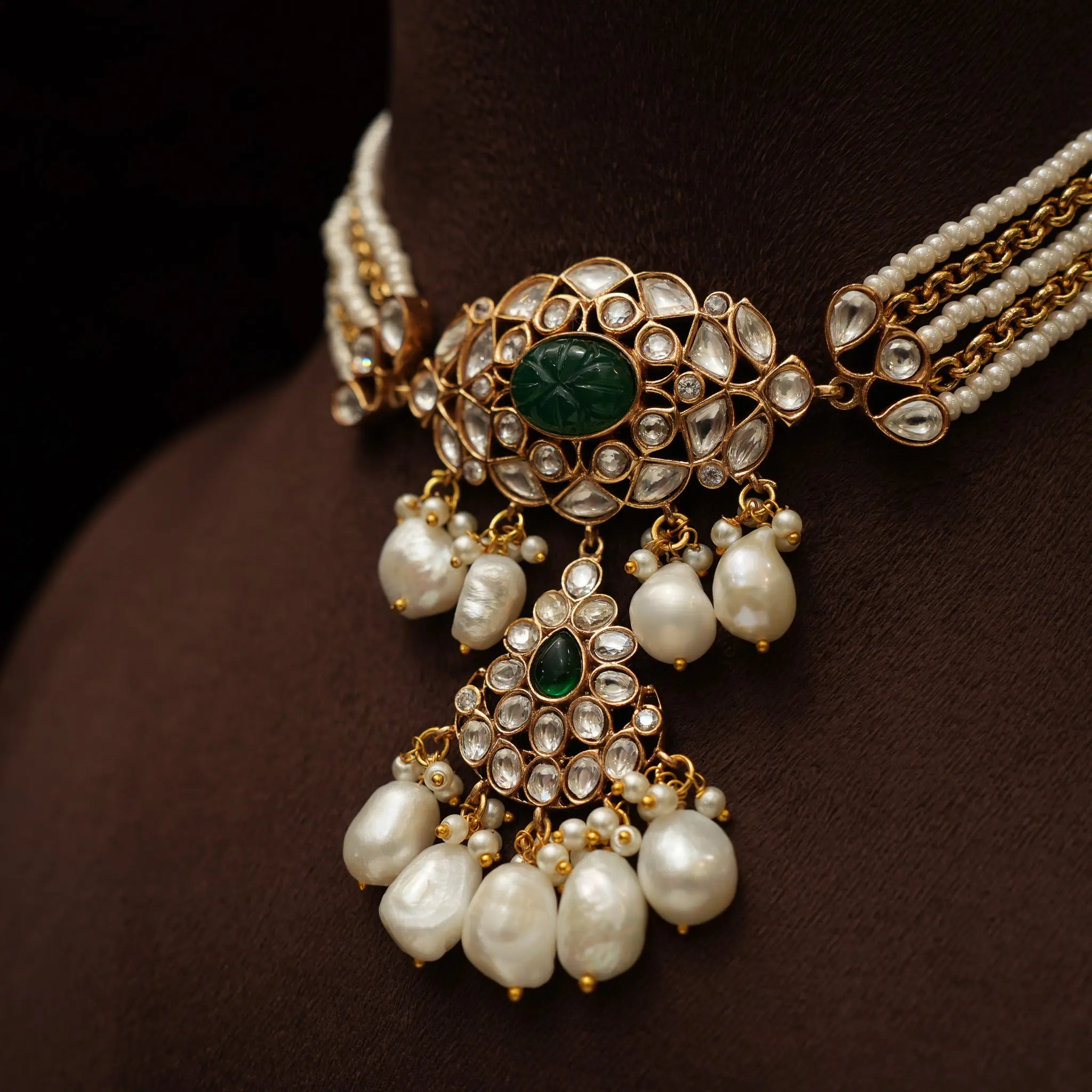 Prachi Pearl Polki Choker - Green