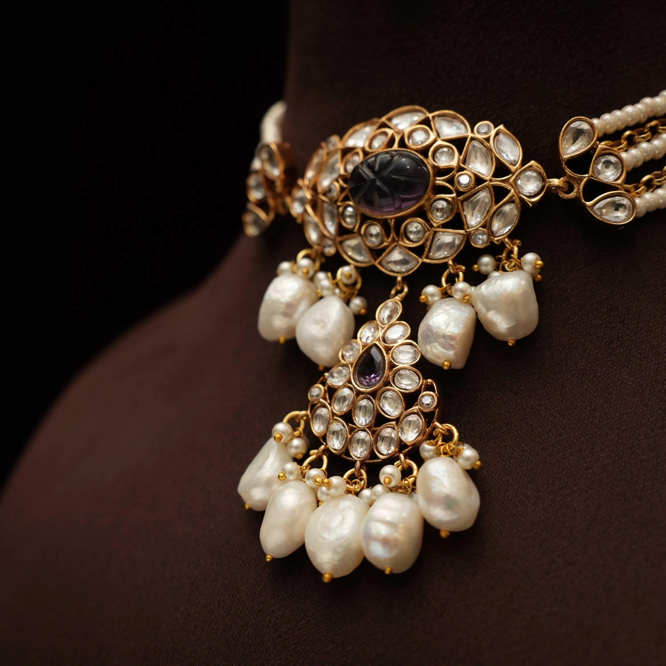 Prachi Pearl Polki Choker - Purple