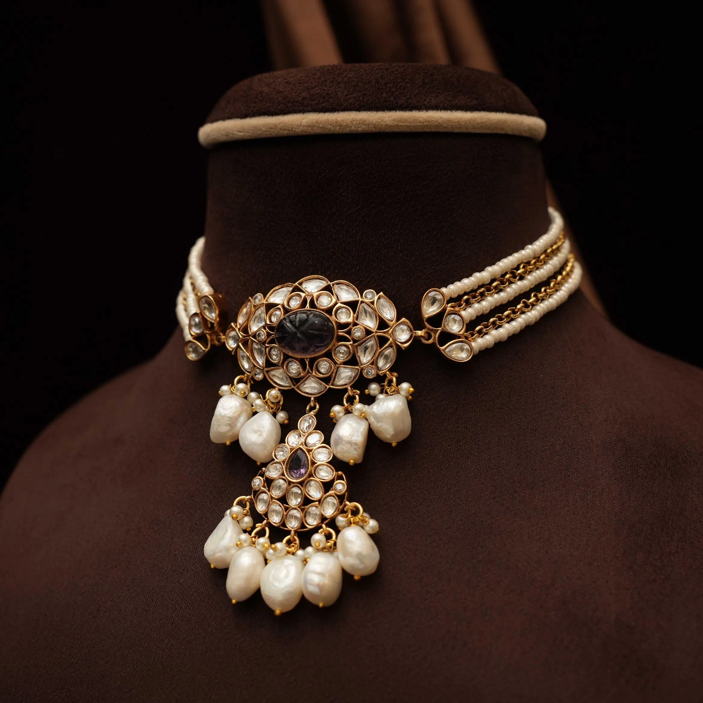 Prachi Pearl Polki Choker - Purple