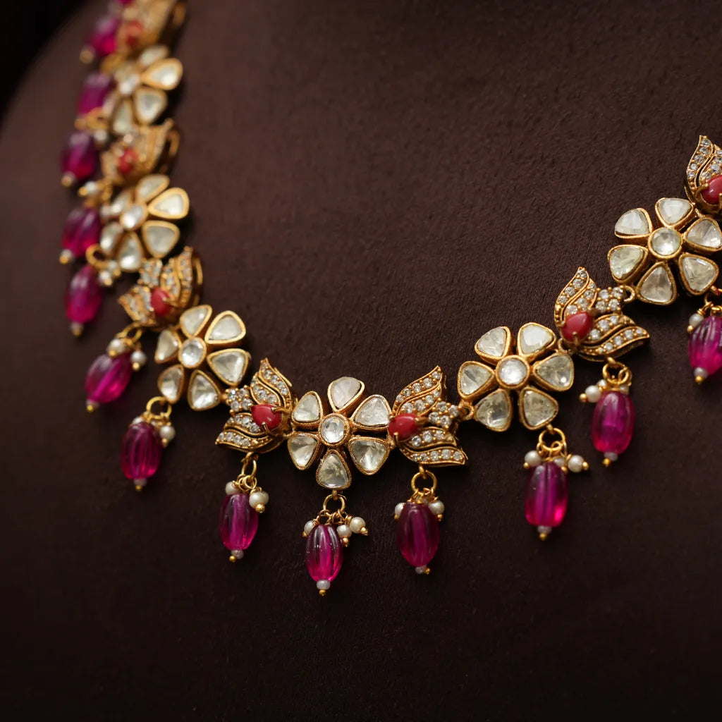Prajna Victorian Kundan Necklace - Red